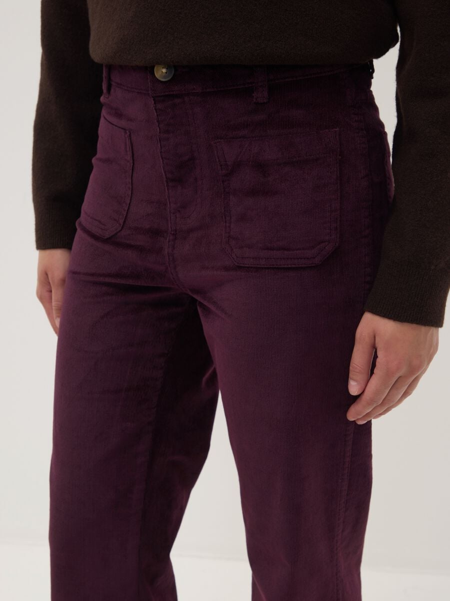 Purple ribbed stretch cotton-modal flare trousers_2