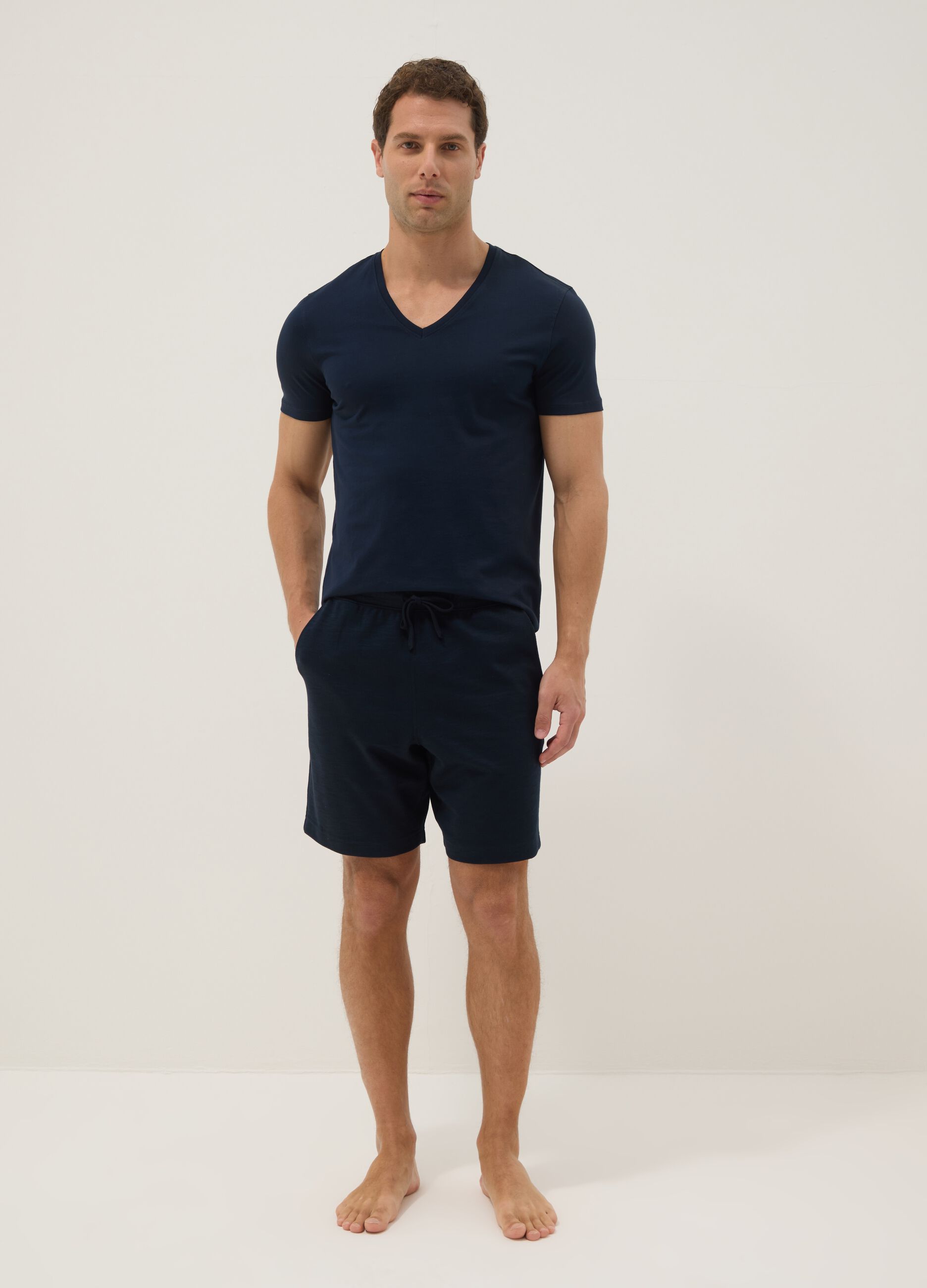 Blue cotton-blend pyjama shorts, regular fit