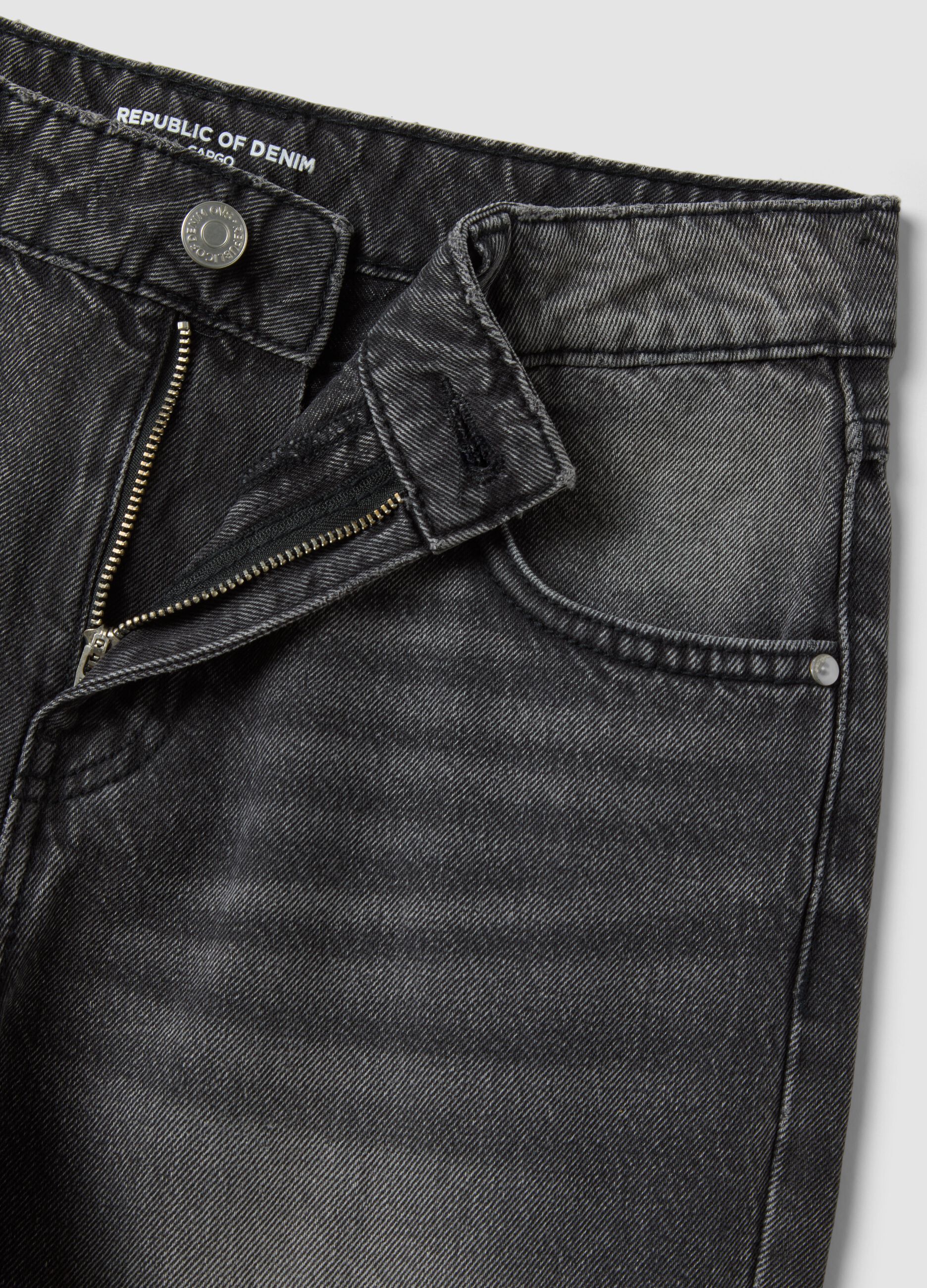 Jeans grigi cargo in puro cotone relaxed fit per ragazza