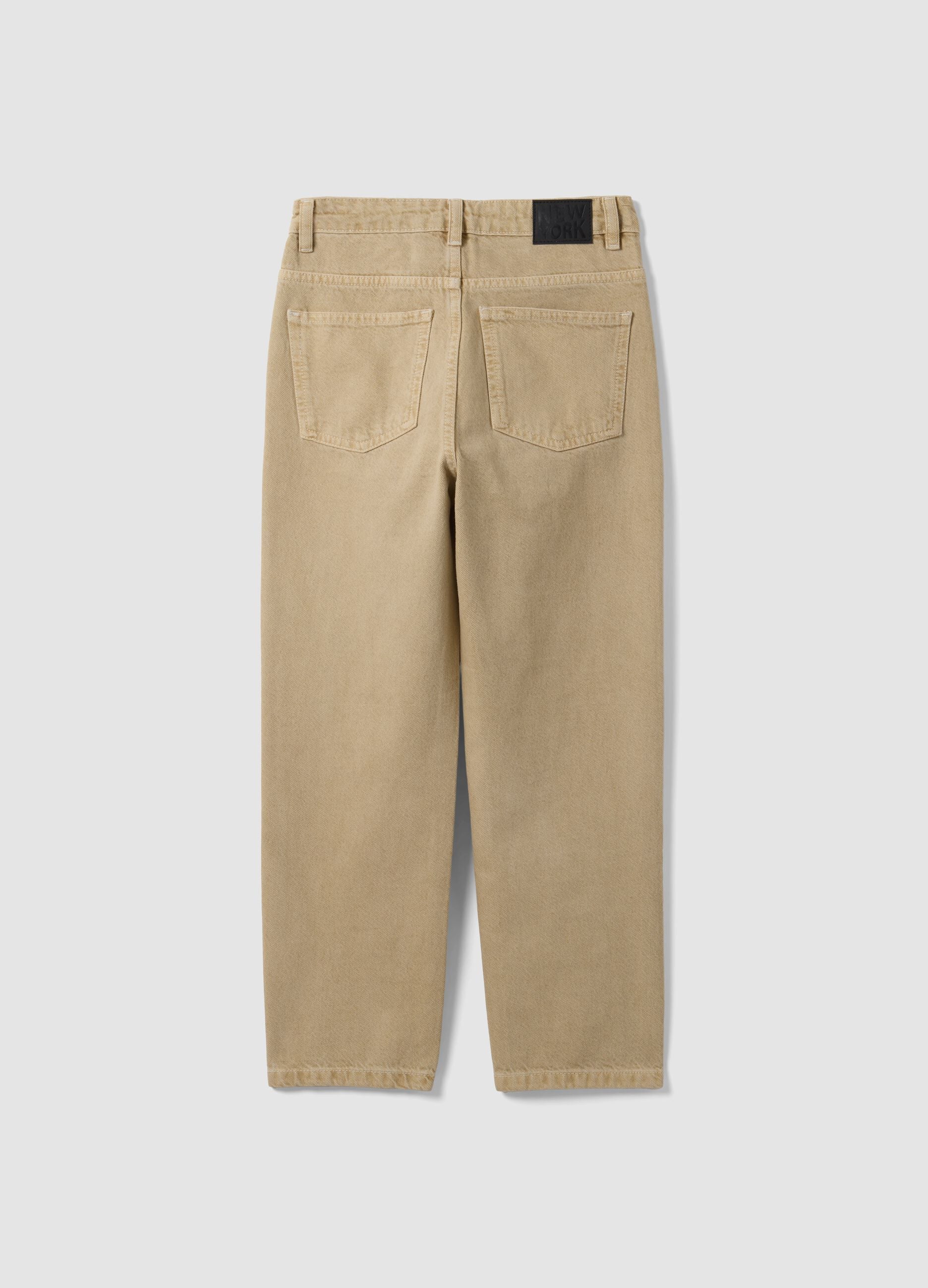 Beige cotton denim jeans, relaxed fit for boys