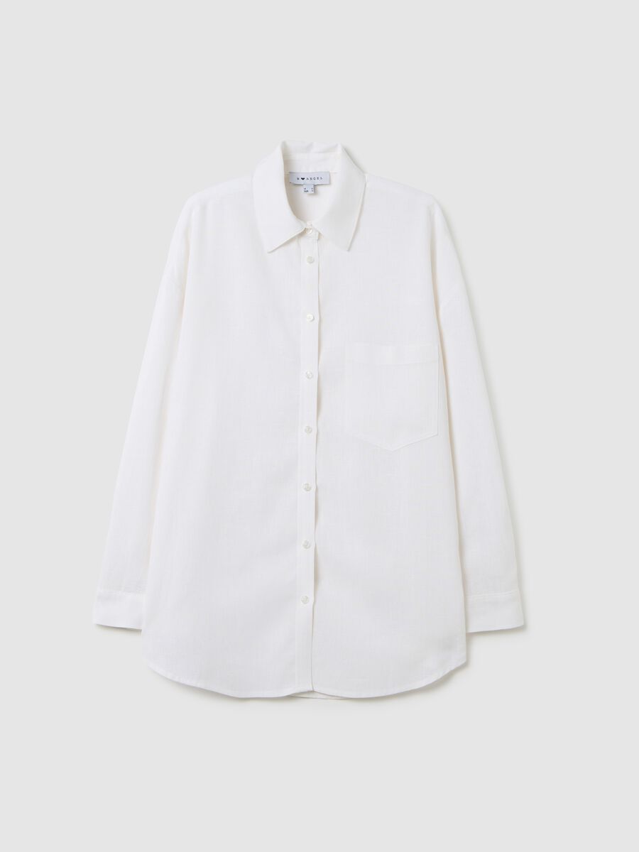 Women's white viscose and linen blend shirt regular fit_4
