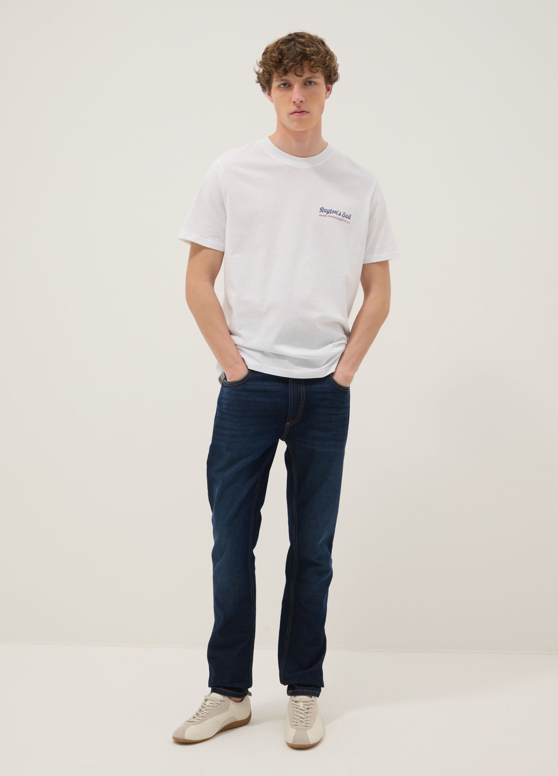 White pure cotton T-shirt with print