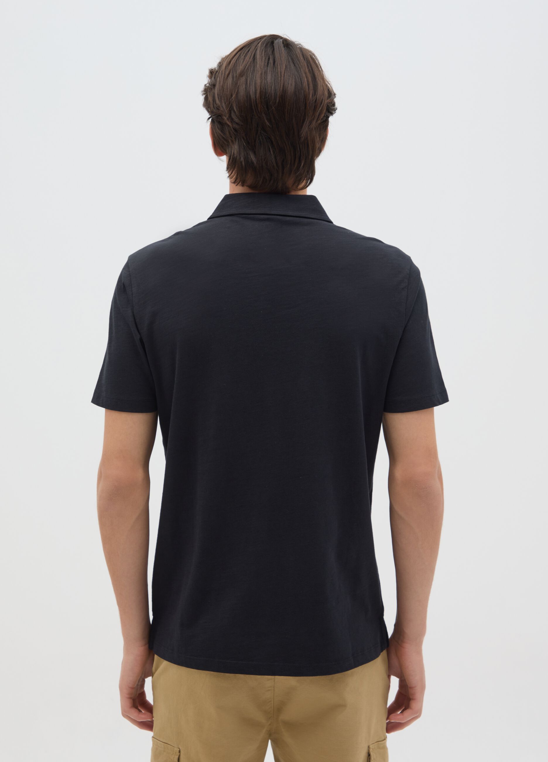 Polo da uomo in puro cotone nero regular fit