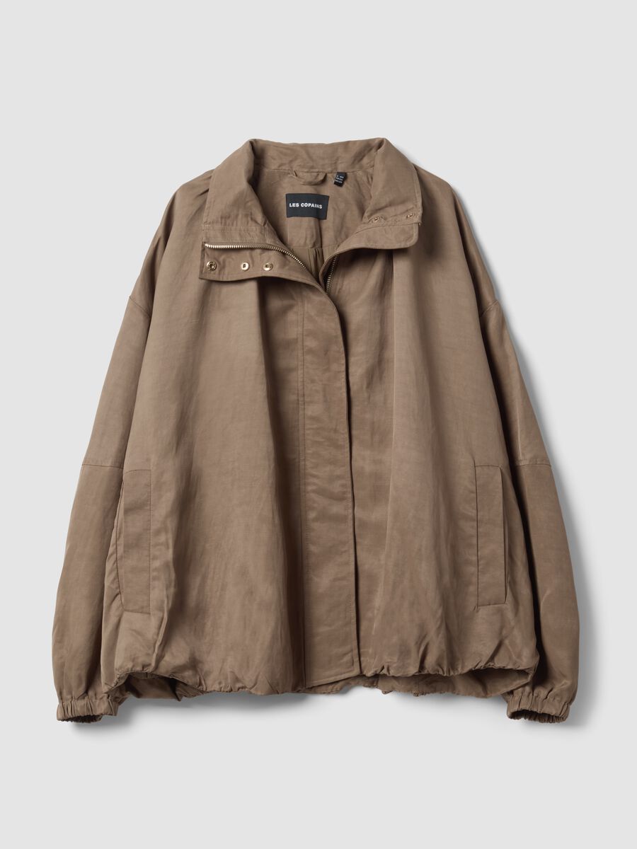 Brown regular-fit jacket in viscose and linen blend_4