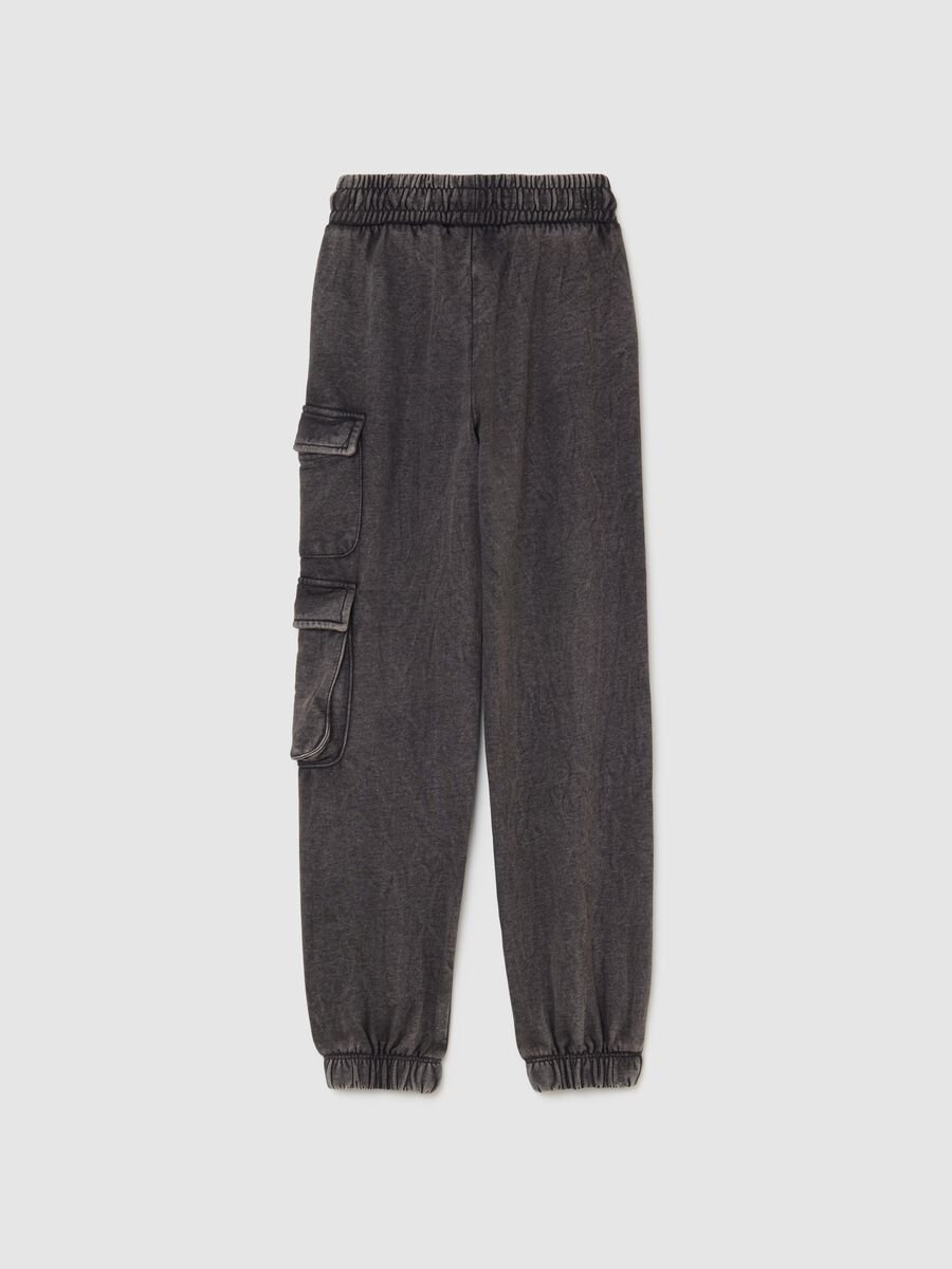 Girls' Regular Fit Grey Cotton Blend Cargo Jogger Trousers_1