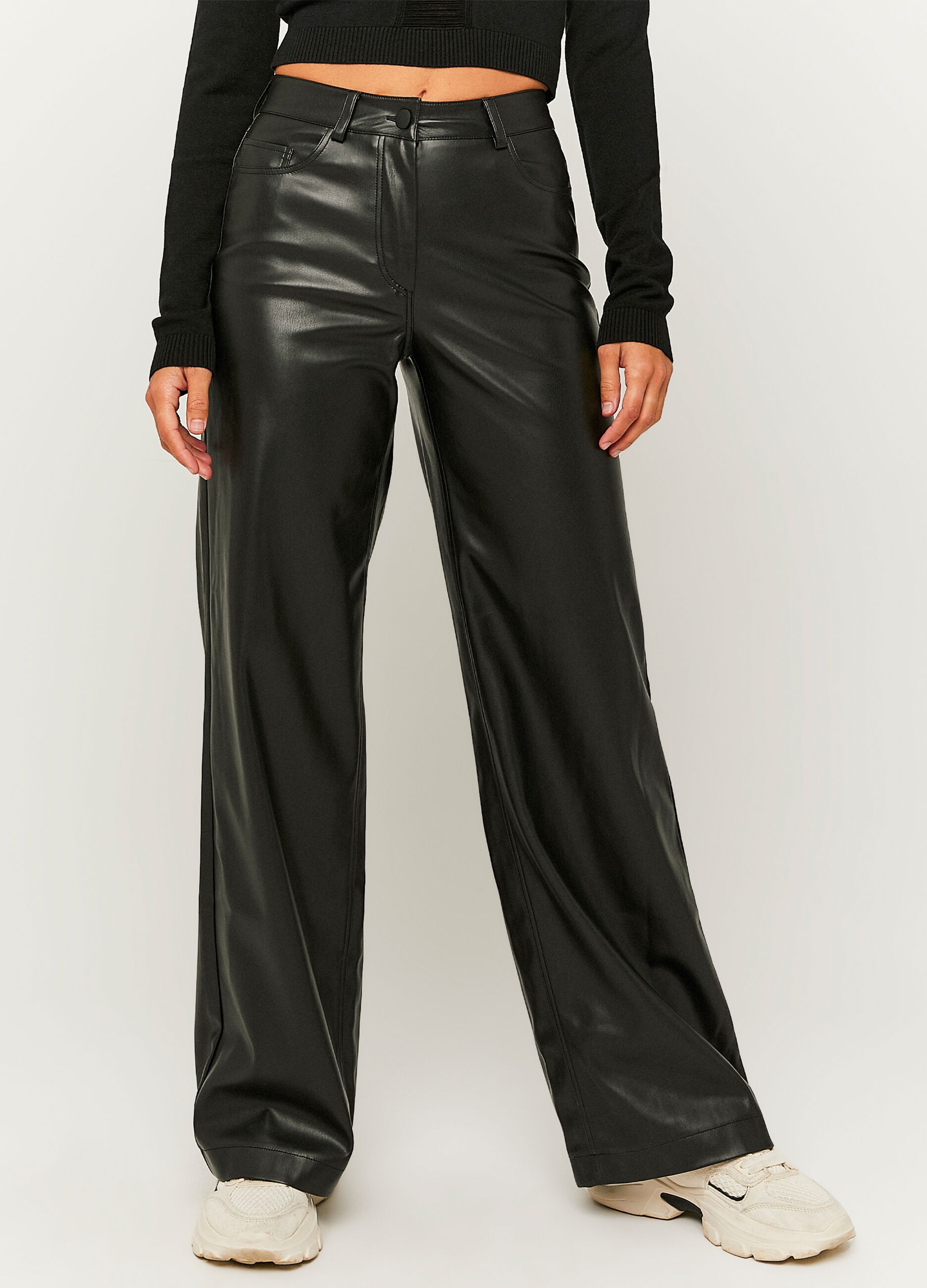 Pantaloni wide leg effetto lucido_1