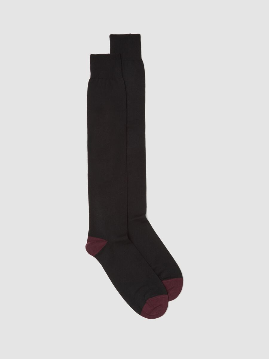 Black long socks in stretch cotton_0