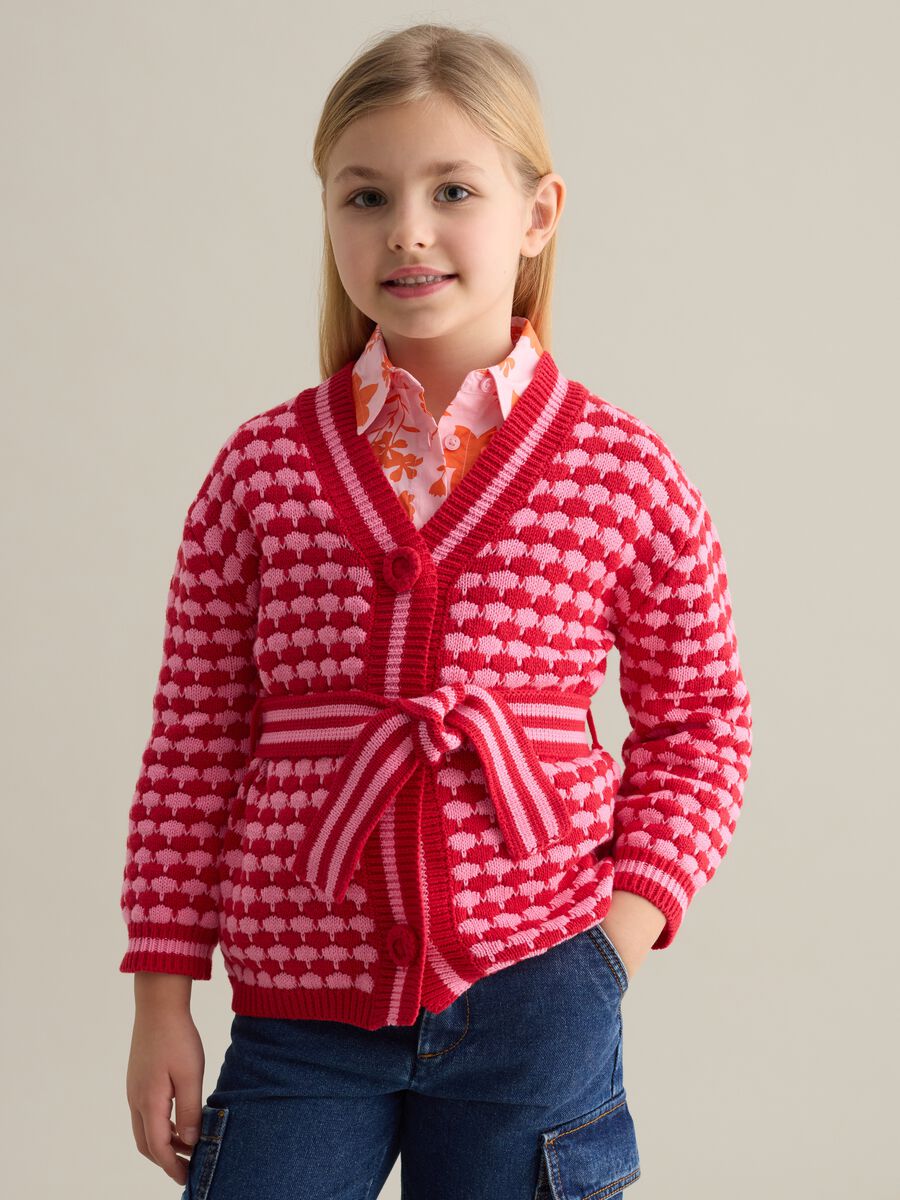 Cardigan with geometric motif and belt_0
