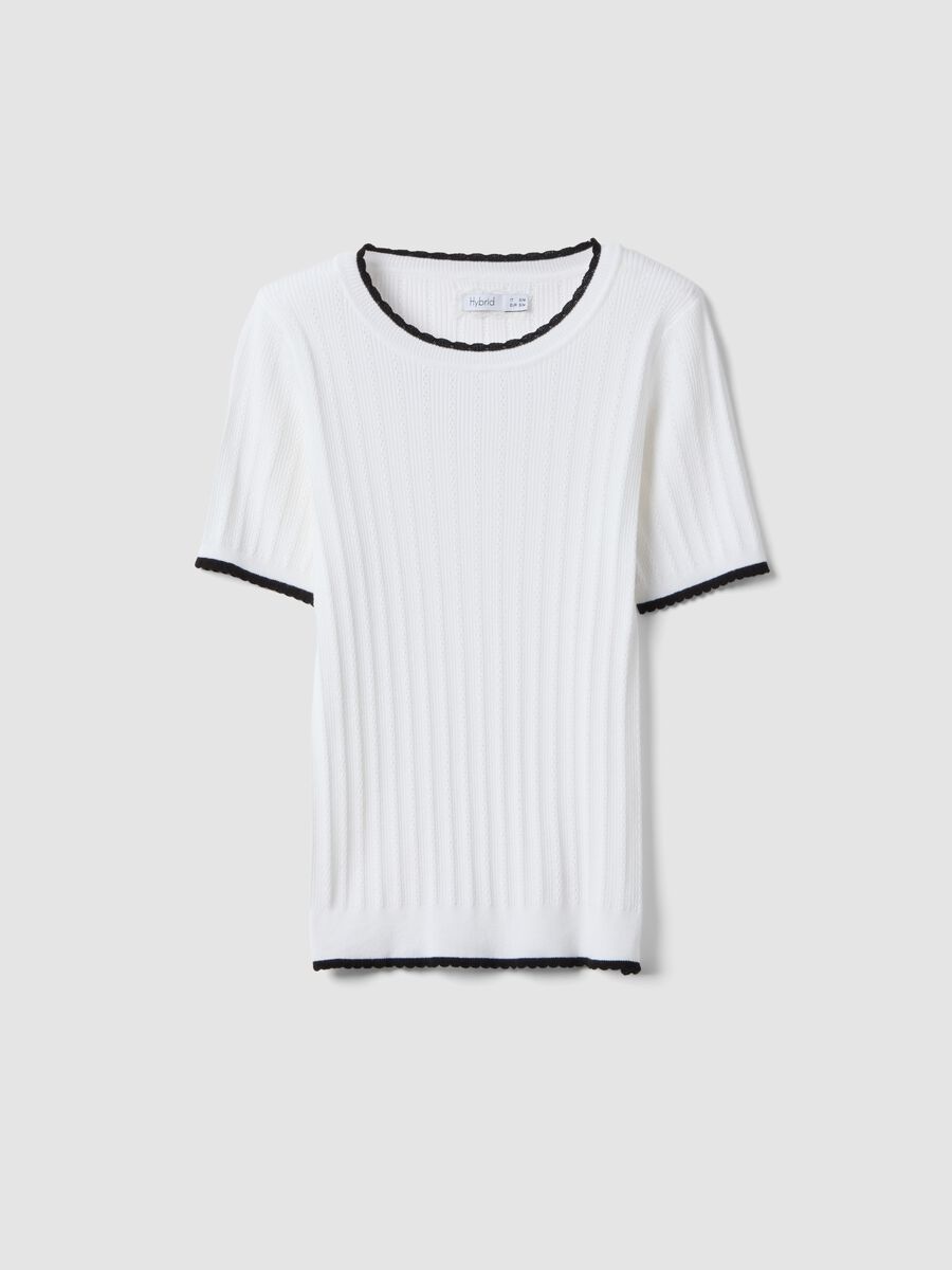 White viscose blend t-shirt regular fit with perforated details_4