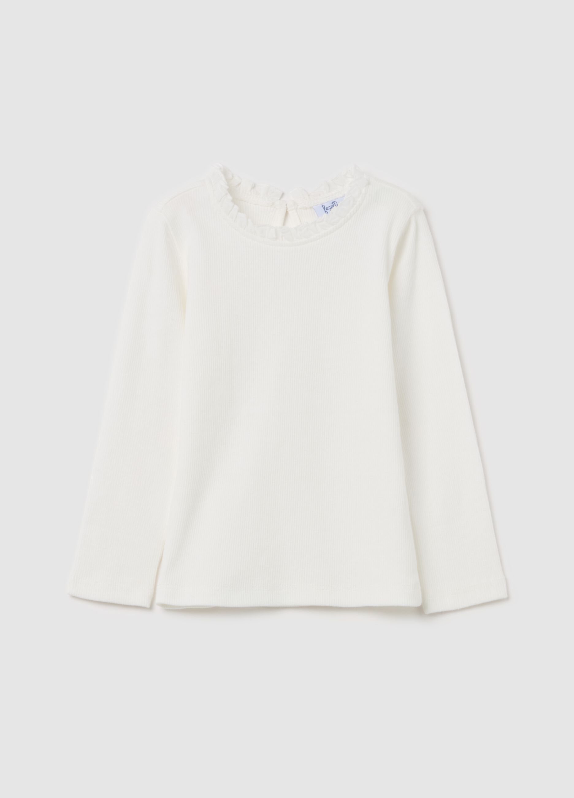 Ribbed T-shirt with long sleeves and frills