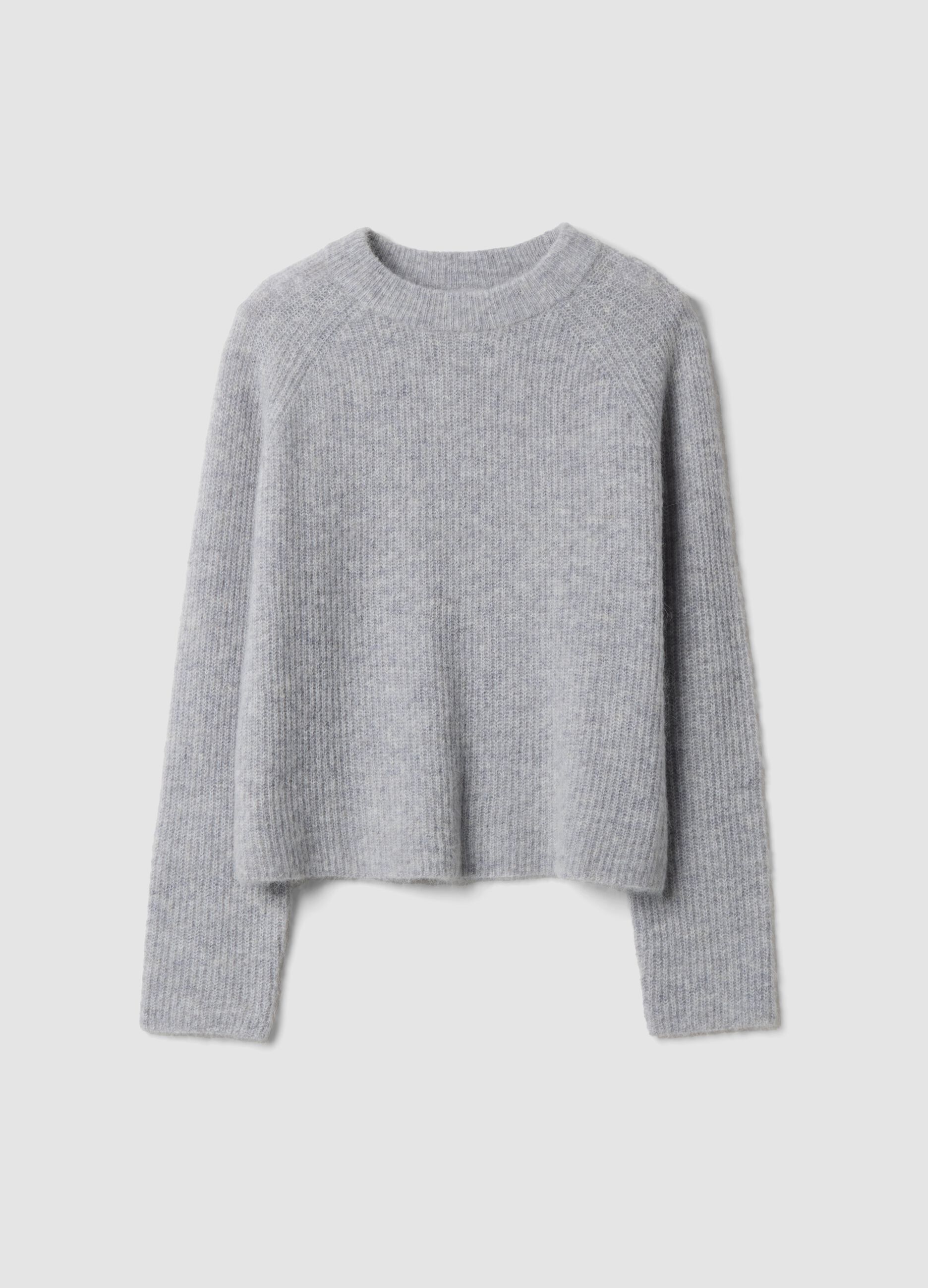 Maglia grigia in lana e alpaca elasticizzato girocollo