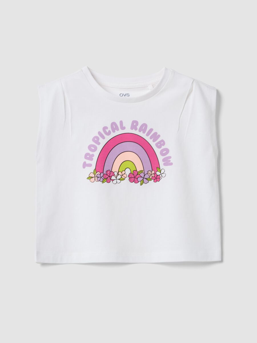 White pure cotton vest top with print_0