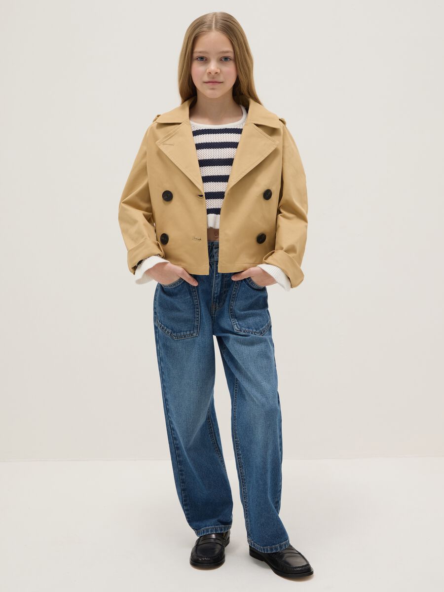 Jeans paper bag in puro cotone blu da ragazza_0