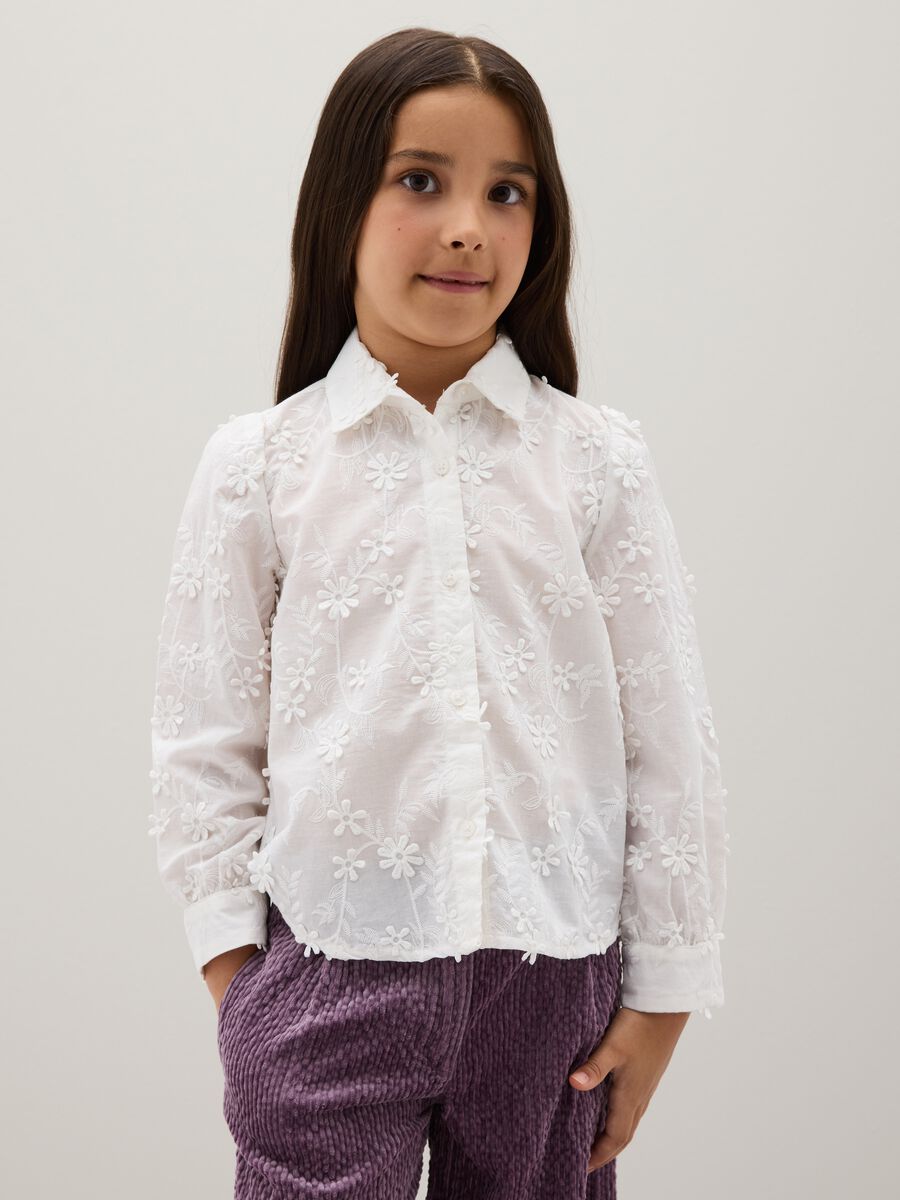 Girl's White Cotton Shirt Regular Fit_0