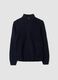 Navy rib-knit cardigan with collar and zip, regular fit_0