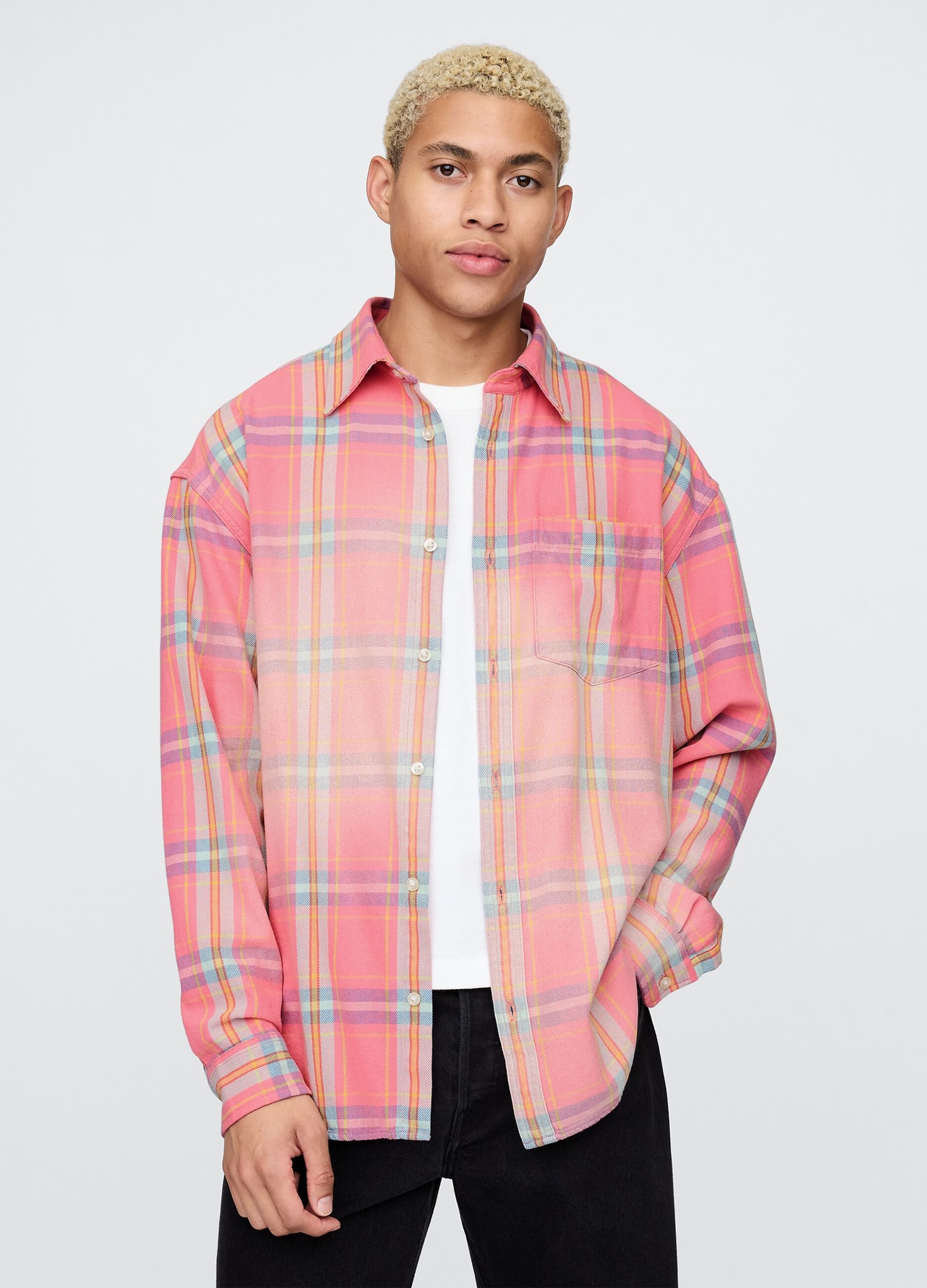 Orange and pink checked cotton Gap shirt