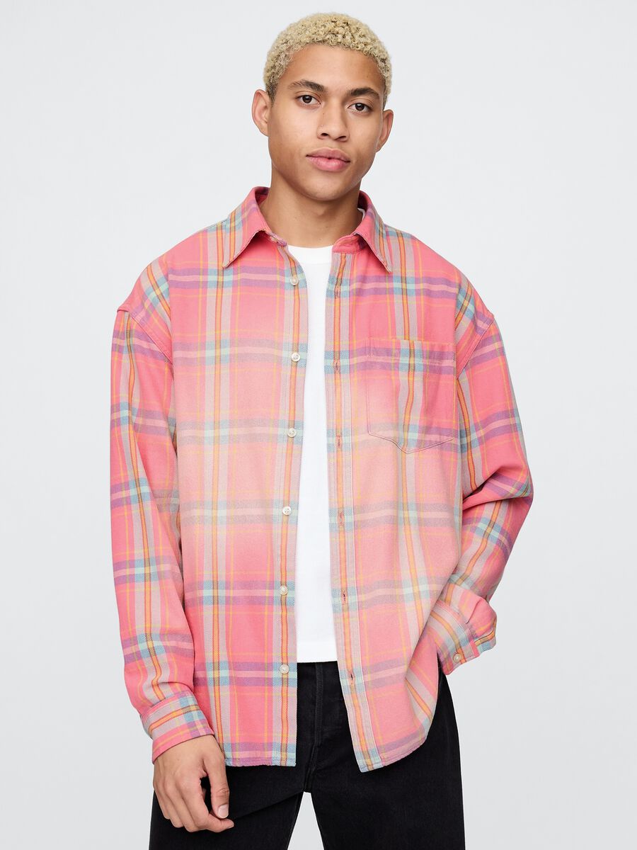Orange and pink checked cotton Gap shirt_0