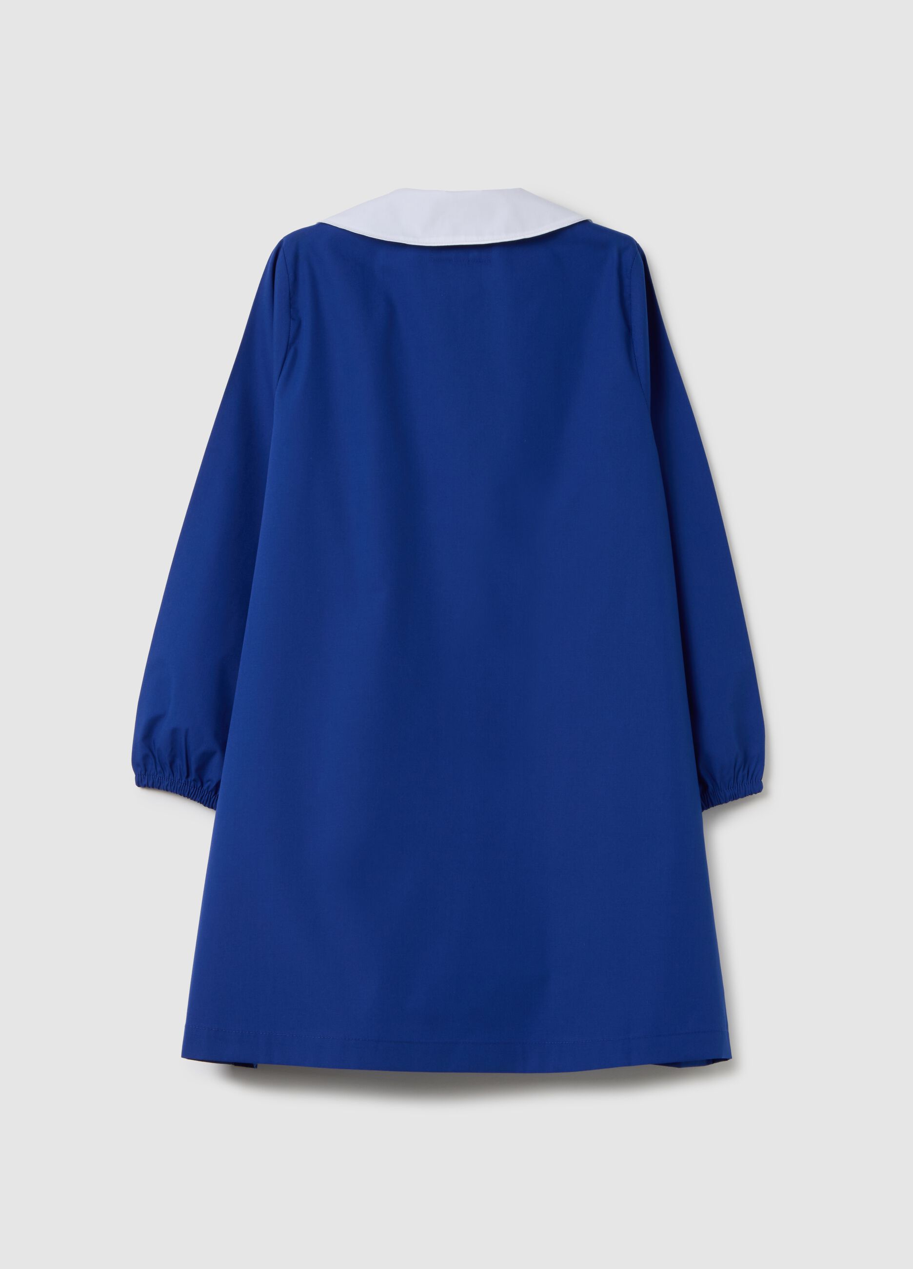 Grembiule scolastico da bambina in misto cotone blu con patch