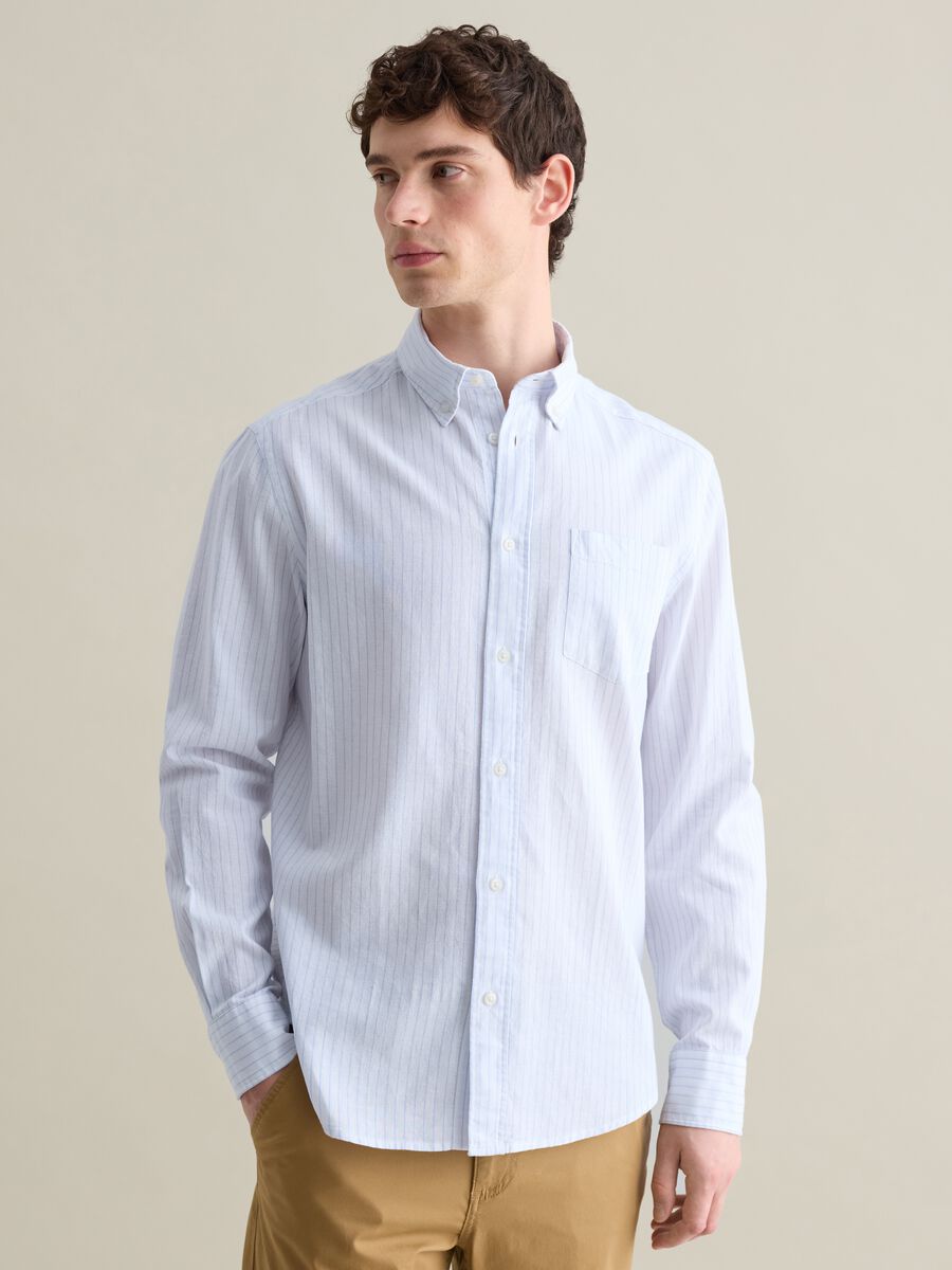 Light blue and white striped shirt in linen and cotton_0