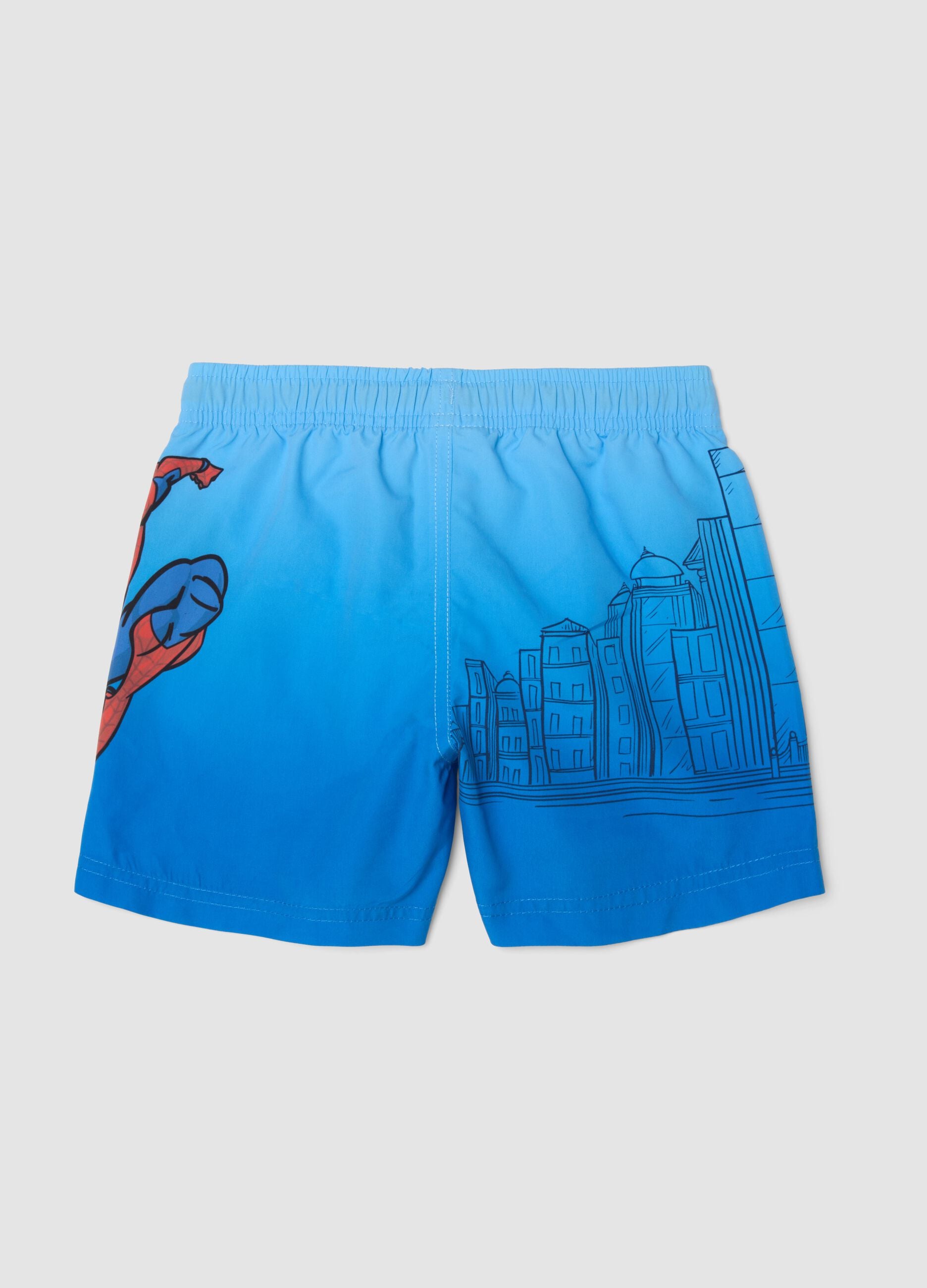 Blue Spider-Man print swim shorts