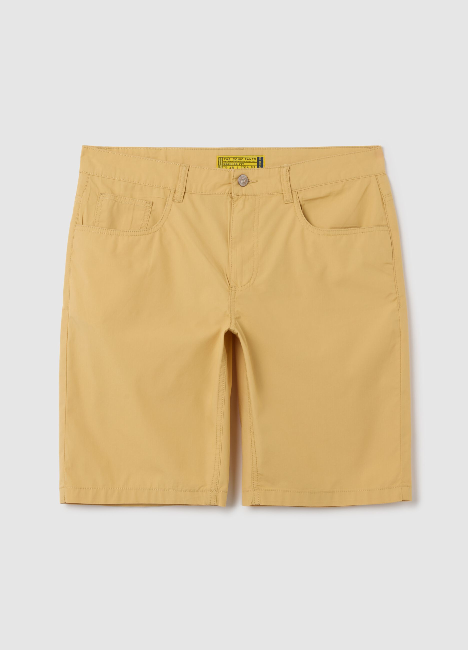 Bermuda da uomo in puro cotone giallo regular fit