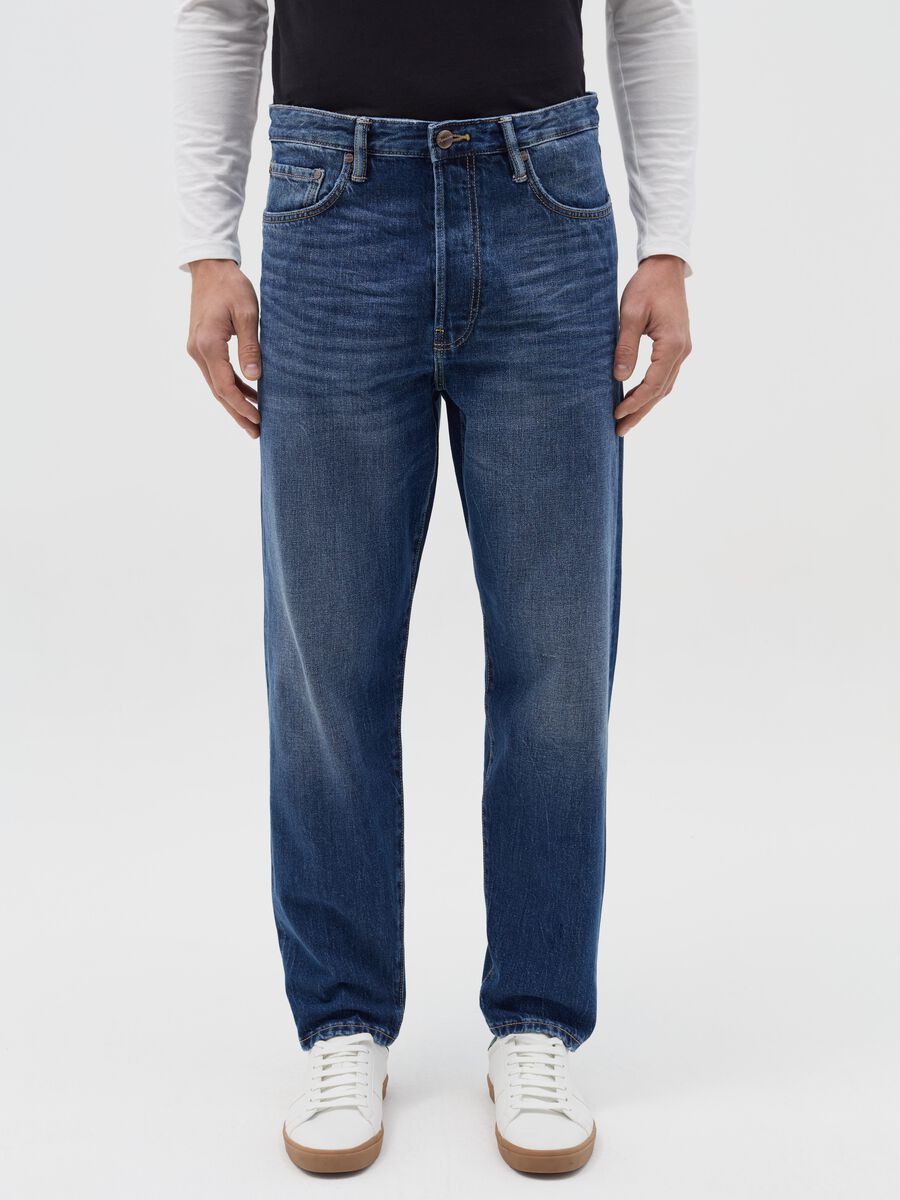 Regular blue tapered-fit jeans_1