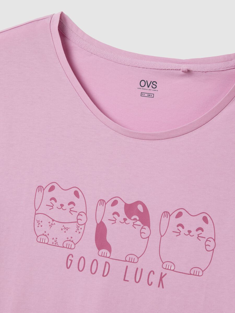 Vestito in puro cotone rosa con gatti_5