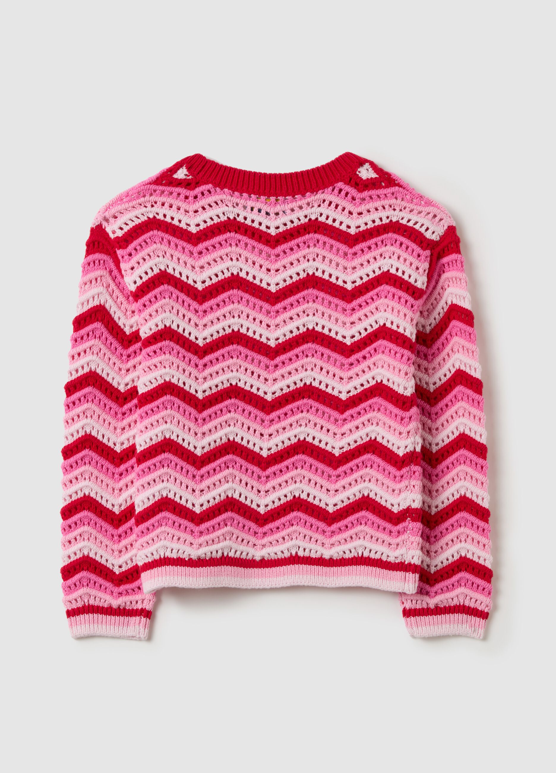 Striped pullover with openwork design