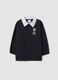 Black school apron with panda embroidery and white collar for boys_0