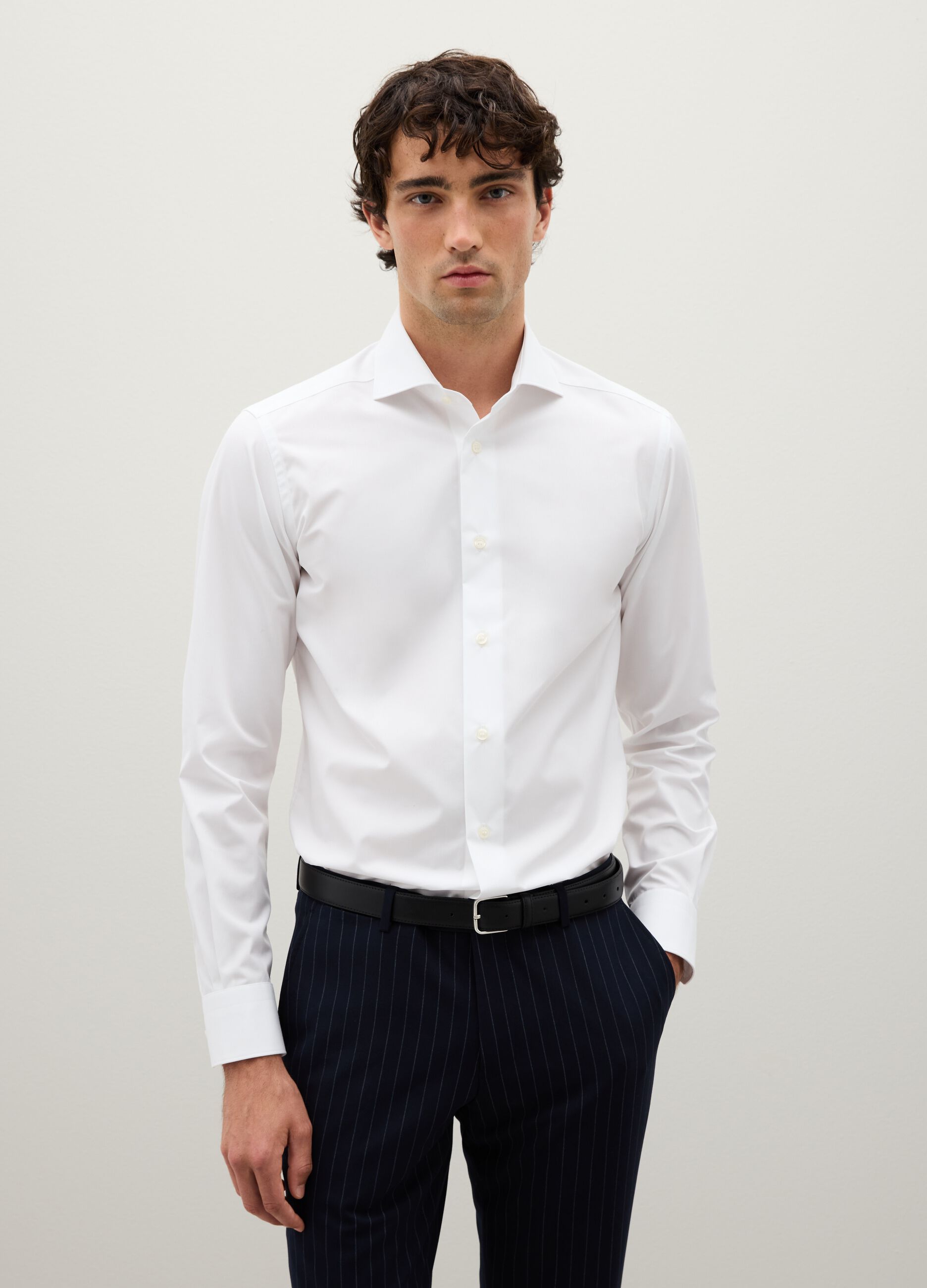 White Pure Cotton Slim Fit Shirt