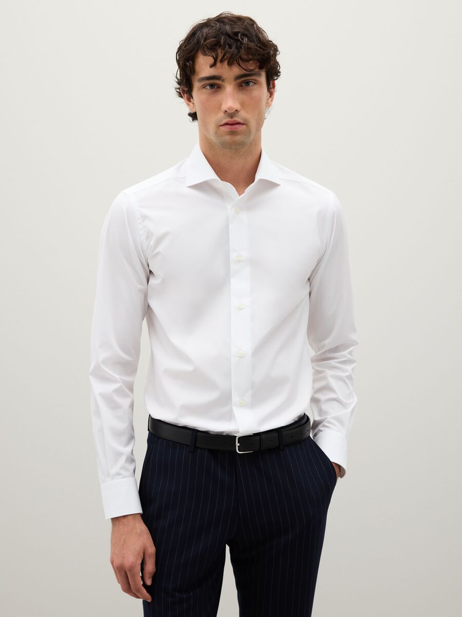 Camicia in puro cotone bianca slim fit_0