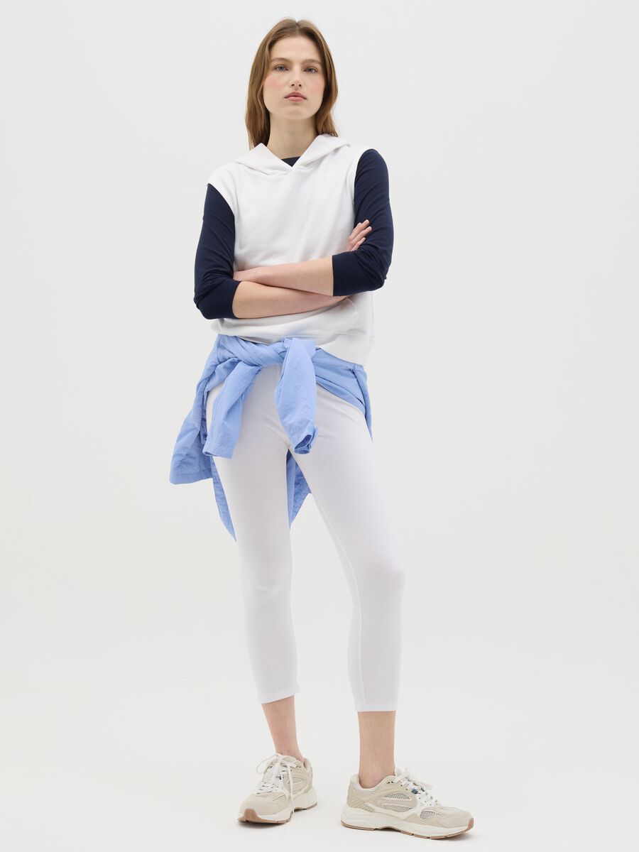 White Cotton Stretch Leggings_0