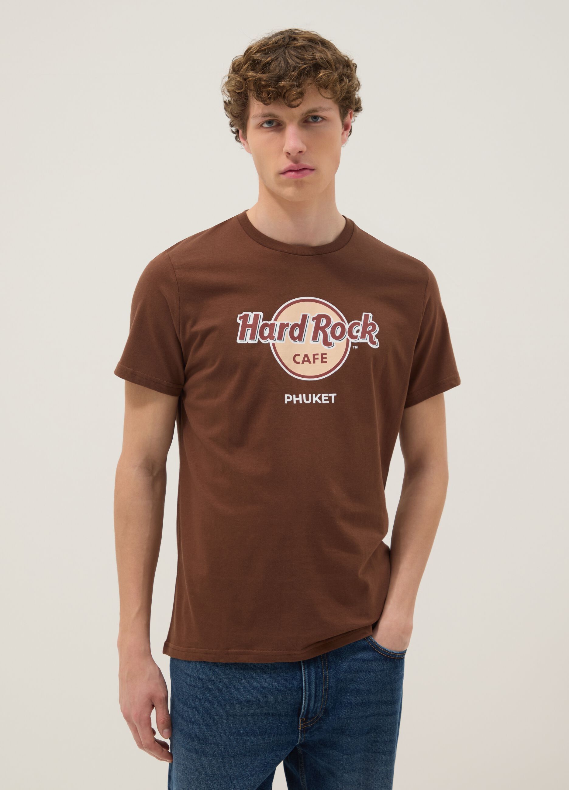 Brown pure cotton Hard Rock Cafe print T-shirt, regular fit