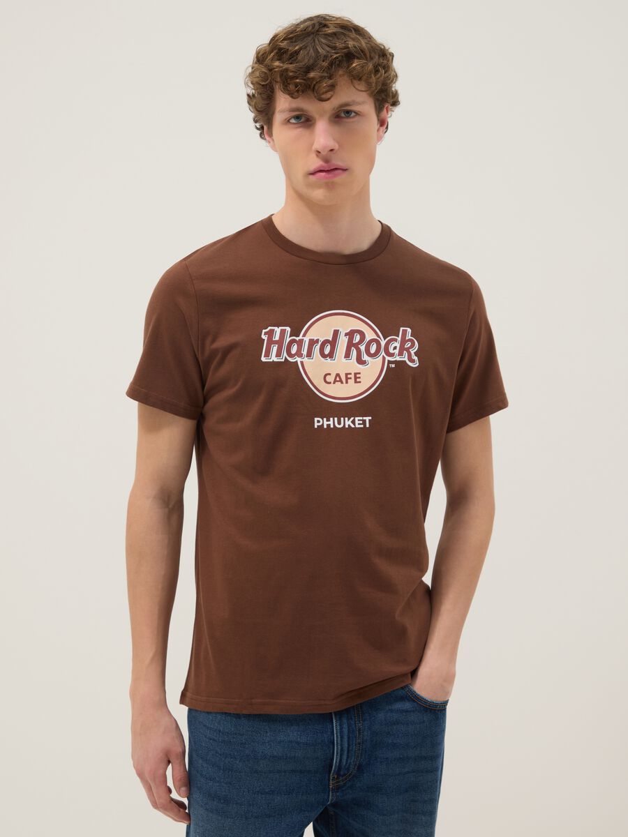 Brown pure cotton Hard Rock Cafe print T-shirt, regular fit_0