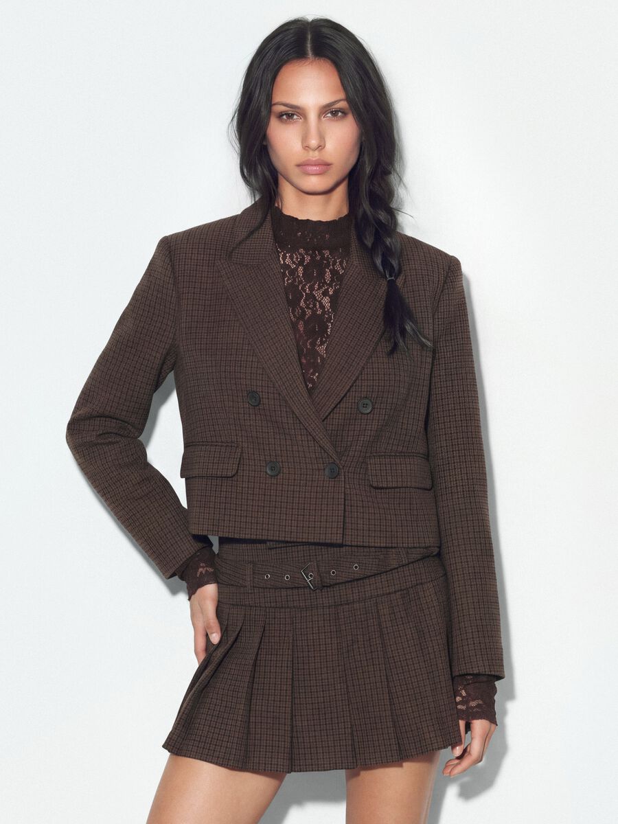 Blazer crop marrone in viscosa elasticizzata_0