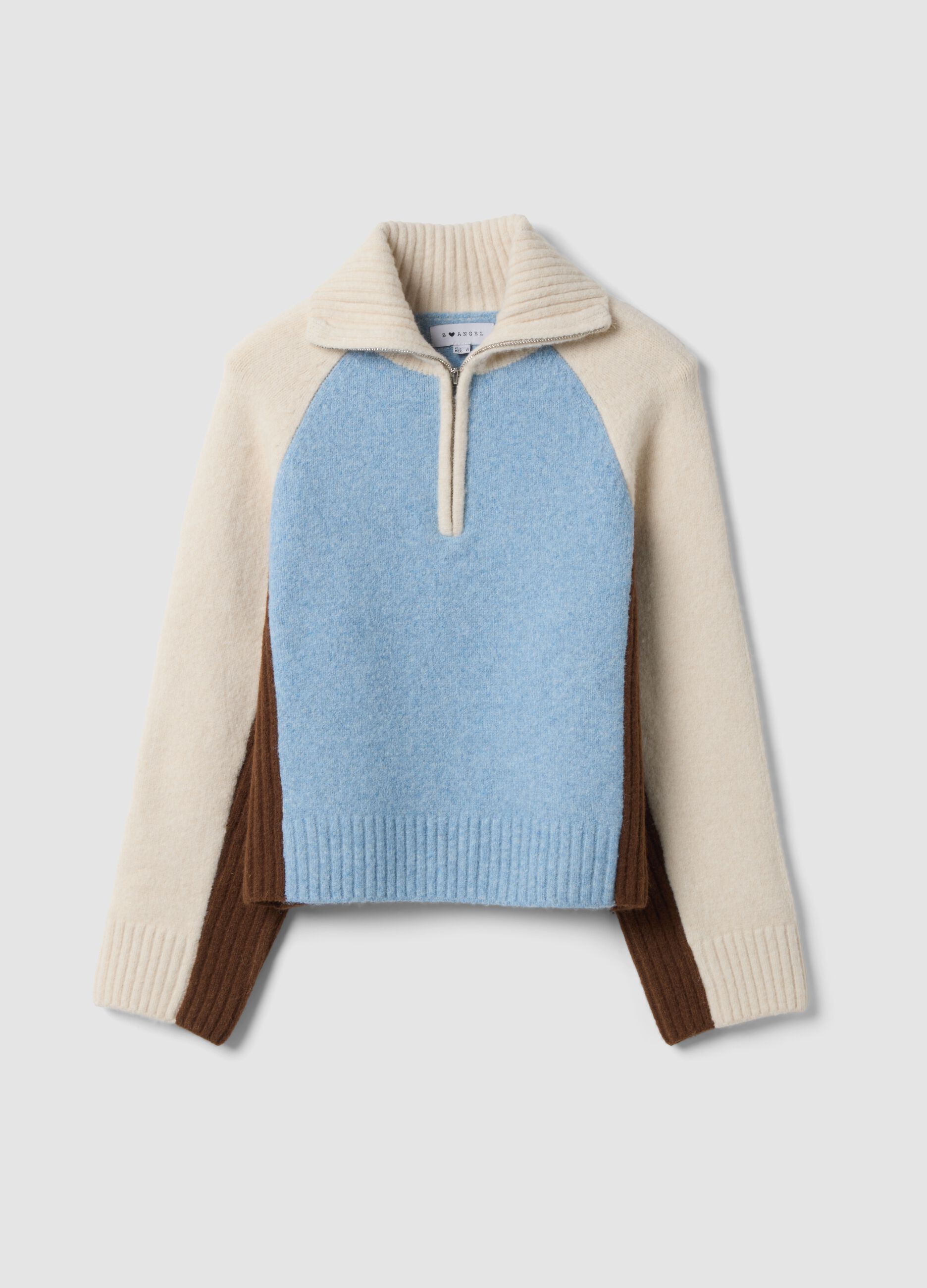 Maglione azzurro Half zip in lana elasticizzato