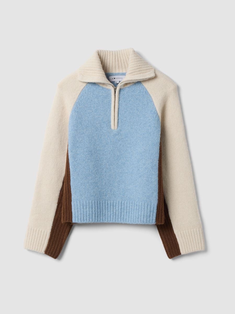 Sky Blue Stretch Wool Half-Zip Jumper_0