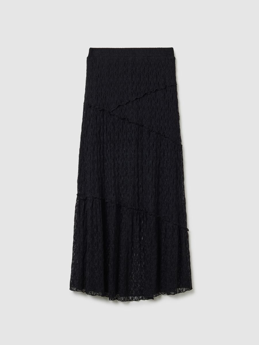 Long black lace skirt with asymmetric design_4