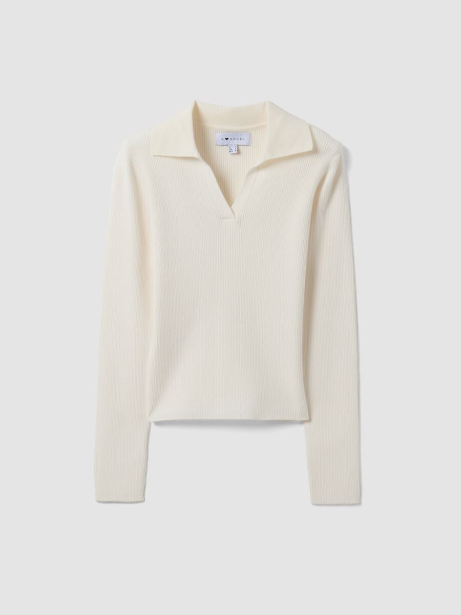 Maglia bianca in misto viscosa con colletto polo fitted_0