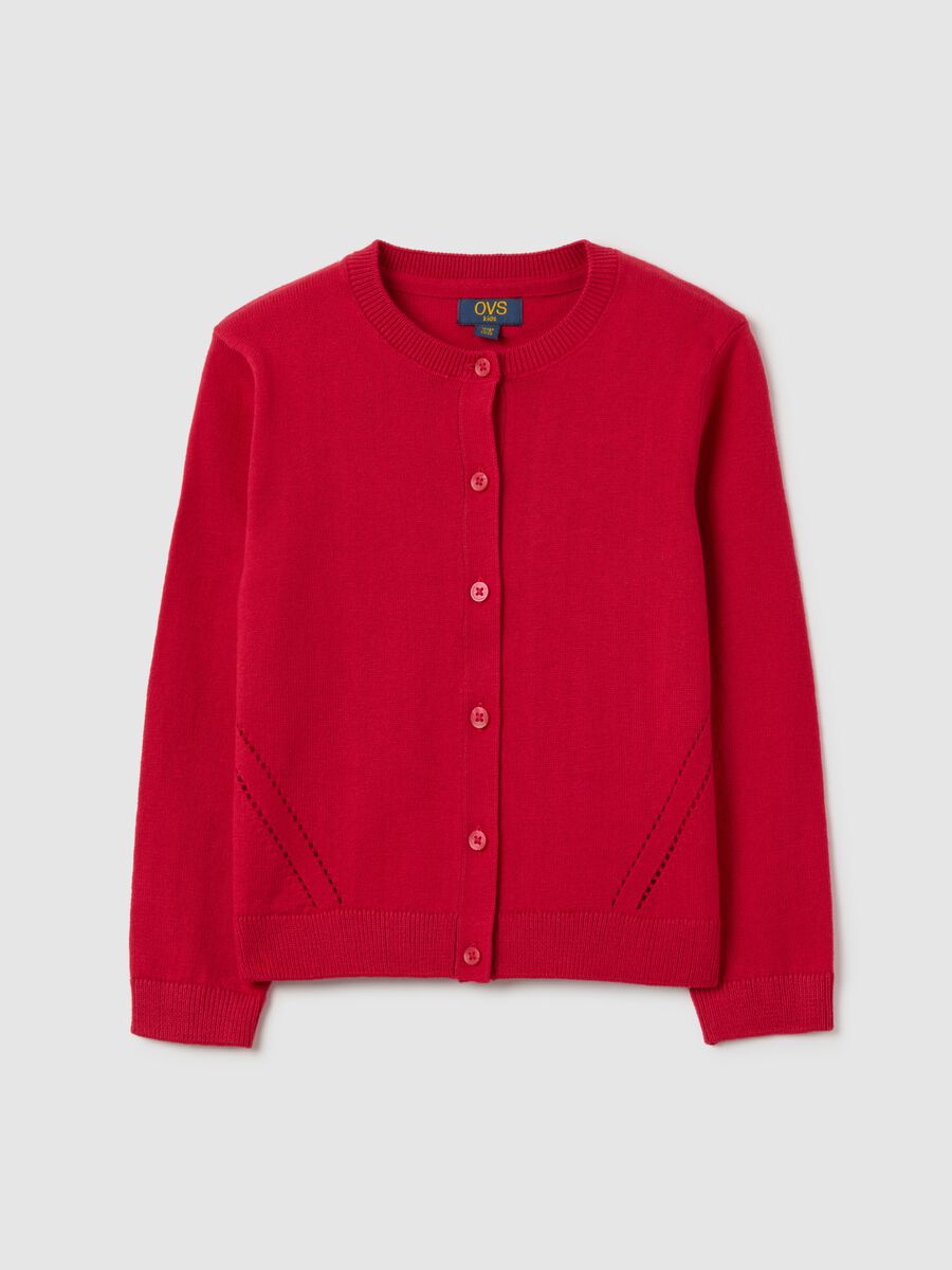 Girls' red regular fit cotton blend cardigan with buttons_0
