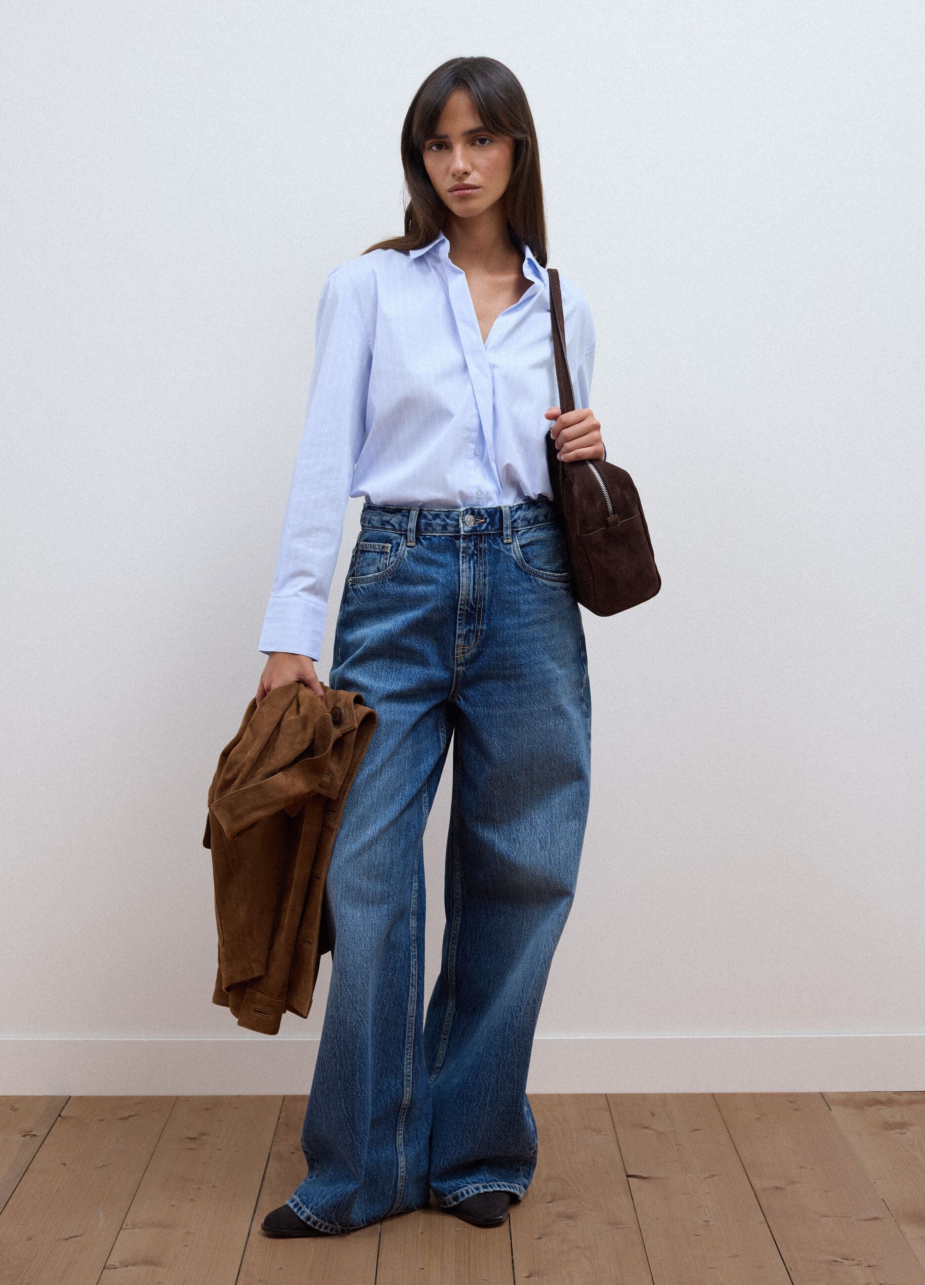 Light blue striped stretch cotton shirt, regular fit