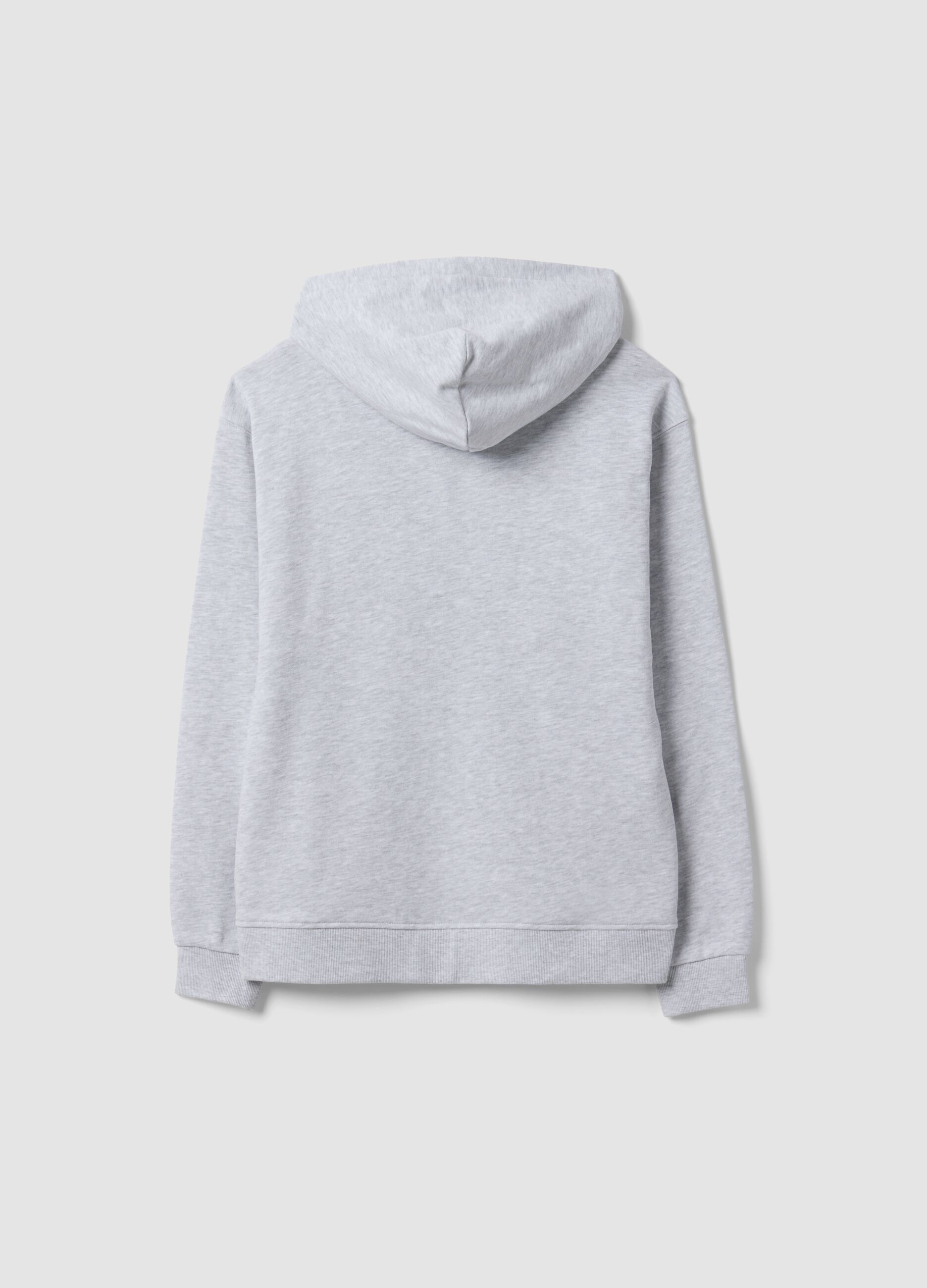 Grey hooded zip-up sweatshirt in pure organic cotton for boys, relaxed fit