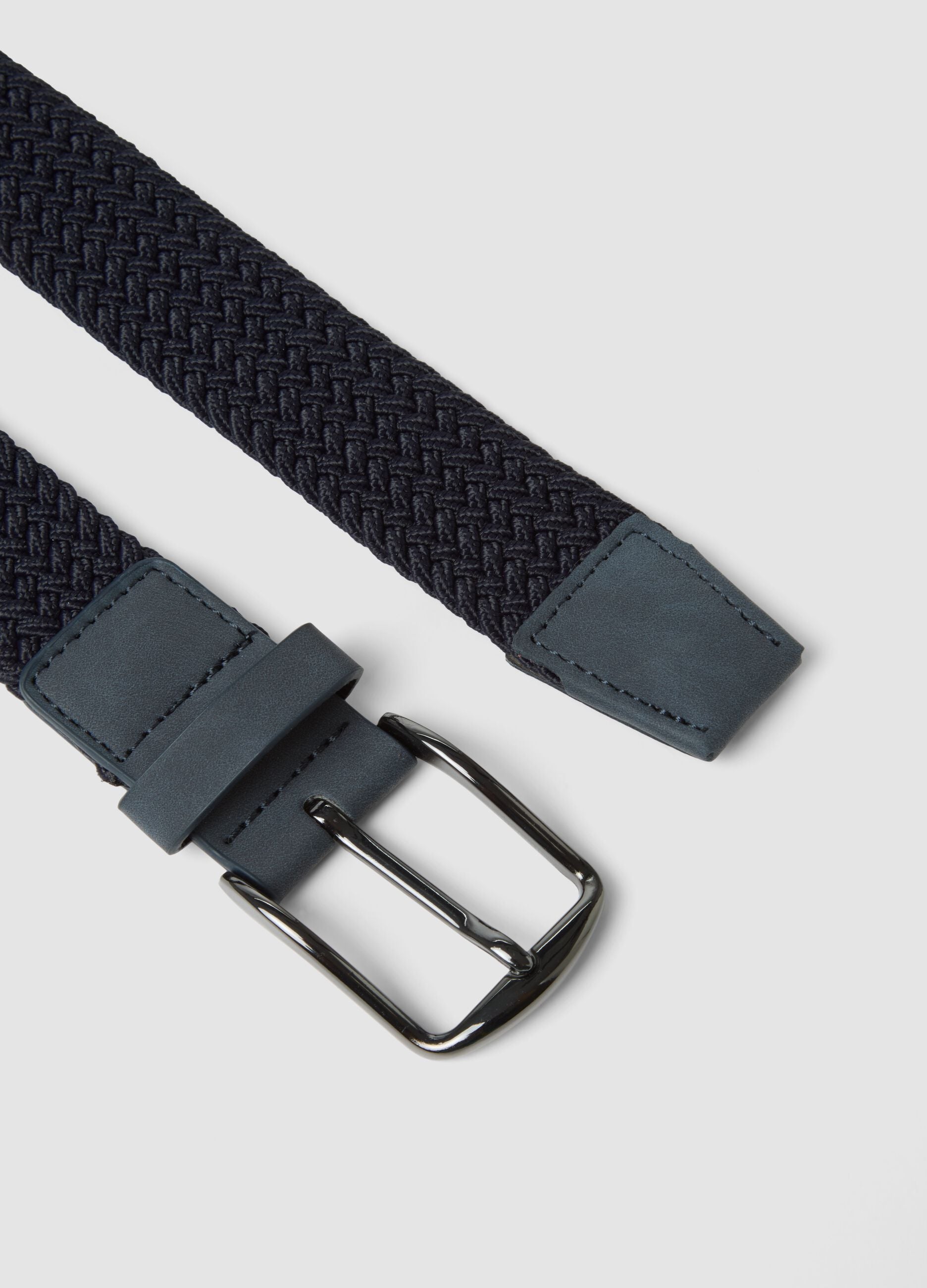 Blue woven belt with metal buckle