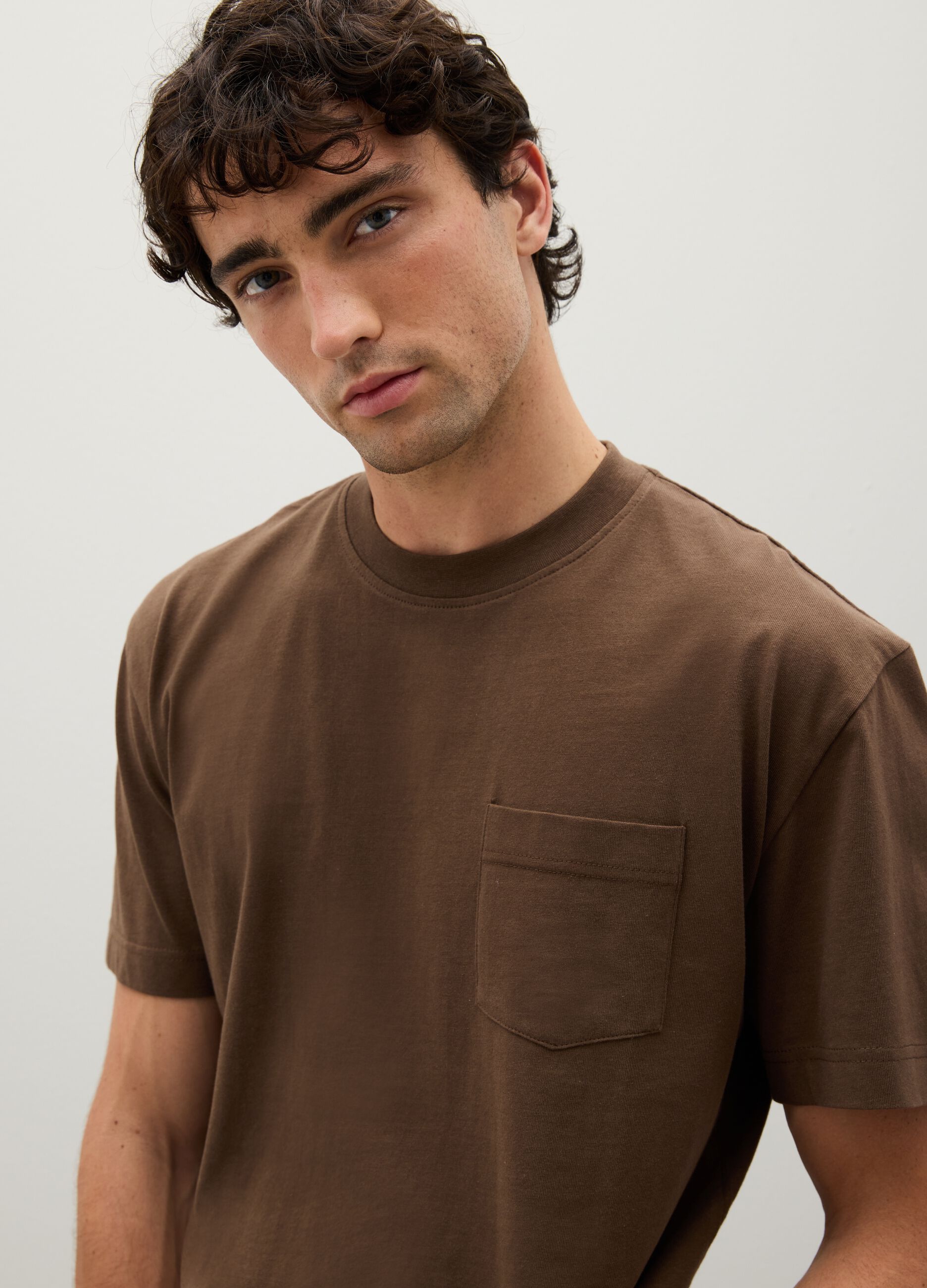 Brown pure cotton regular fit T-shirt