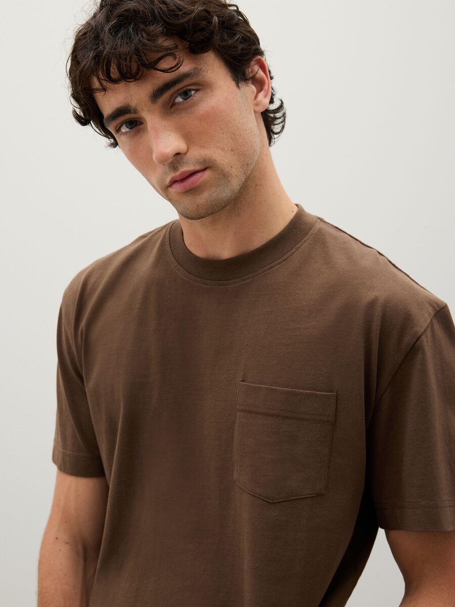 Brown pure cotton regular fit T-shirt_2