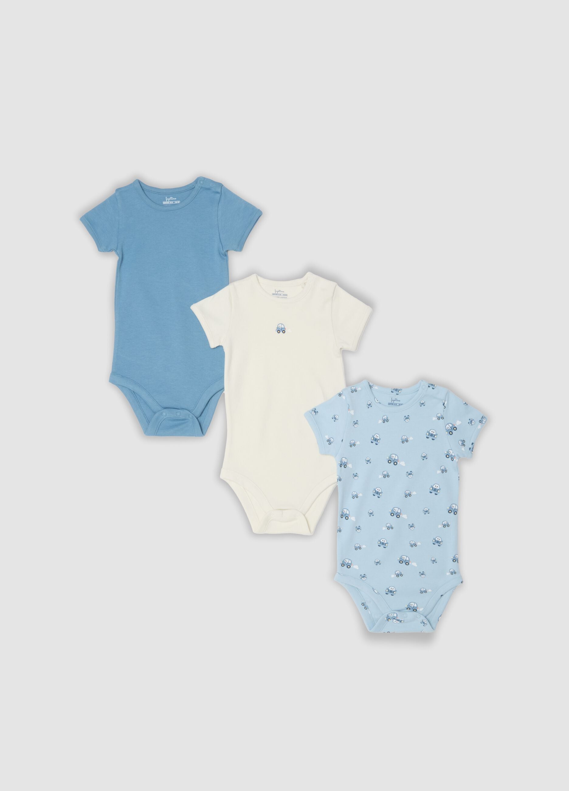 Tripack di body multicolor in puro cotone organico per neonato e bimbo
