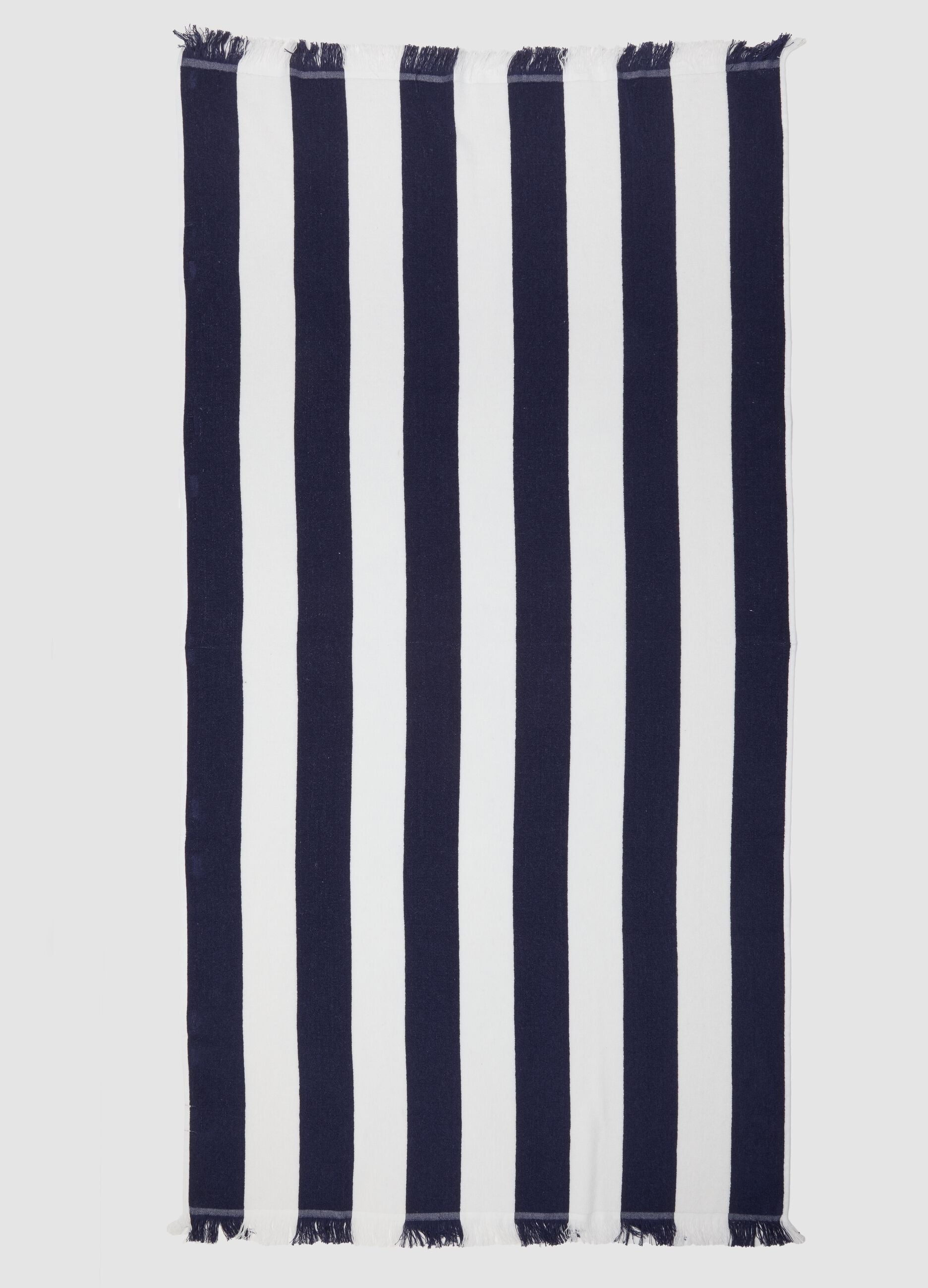 Blue and white pure cotton beach towel with fringes