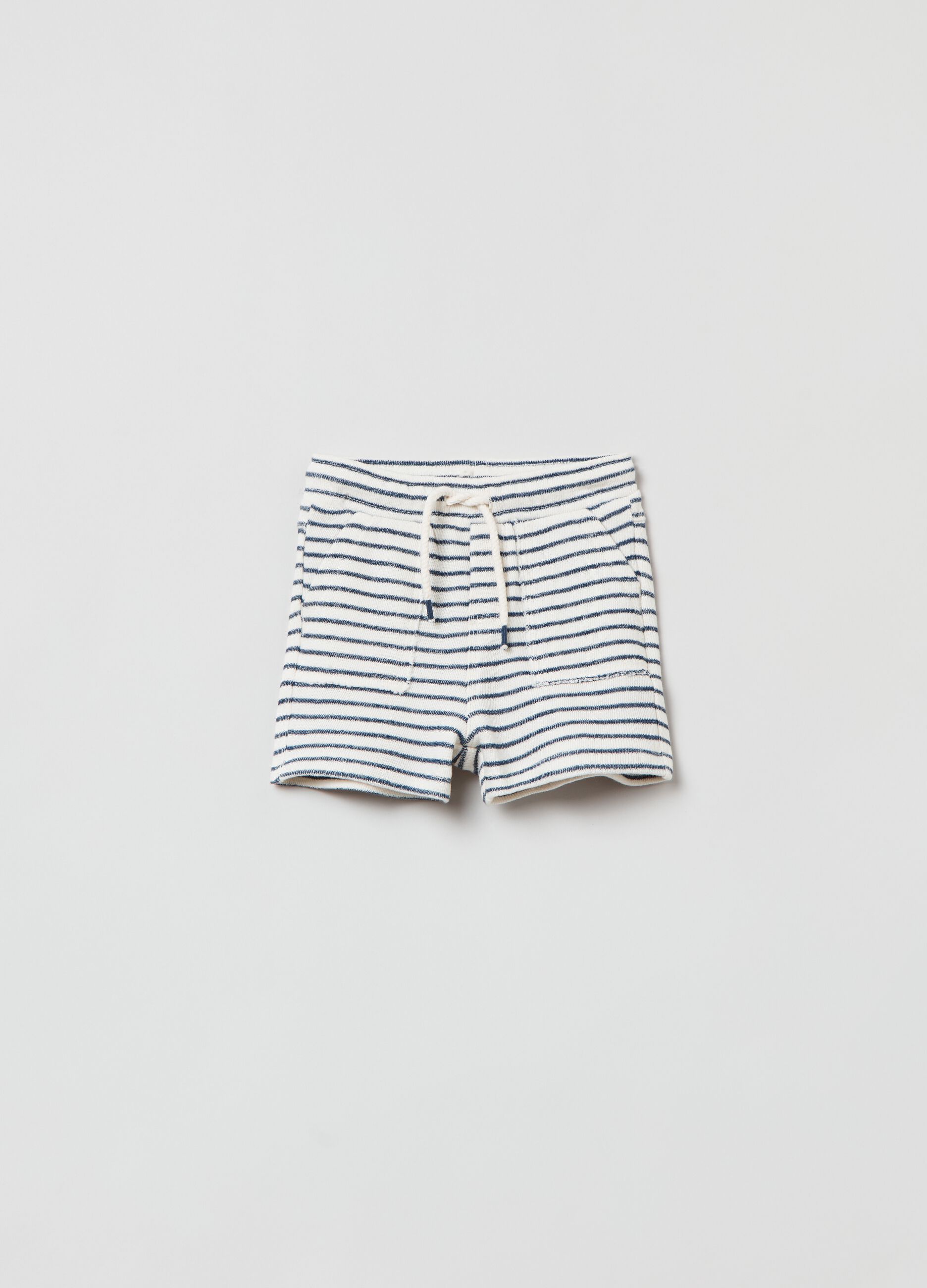 Shorts in cotone a righe con coulisse_0