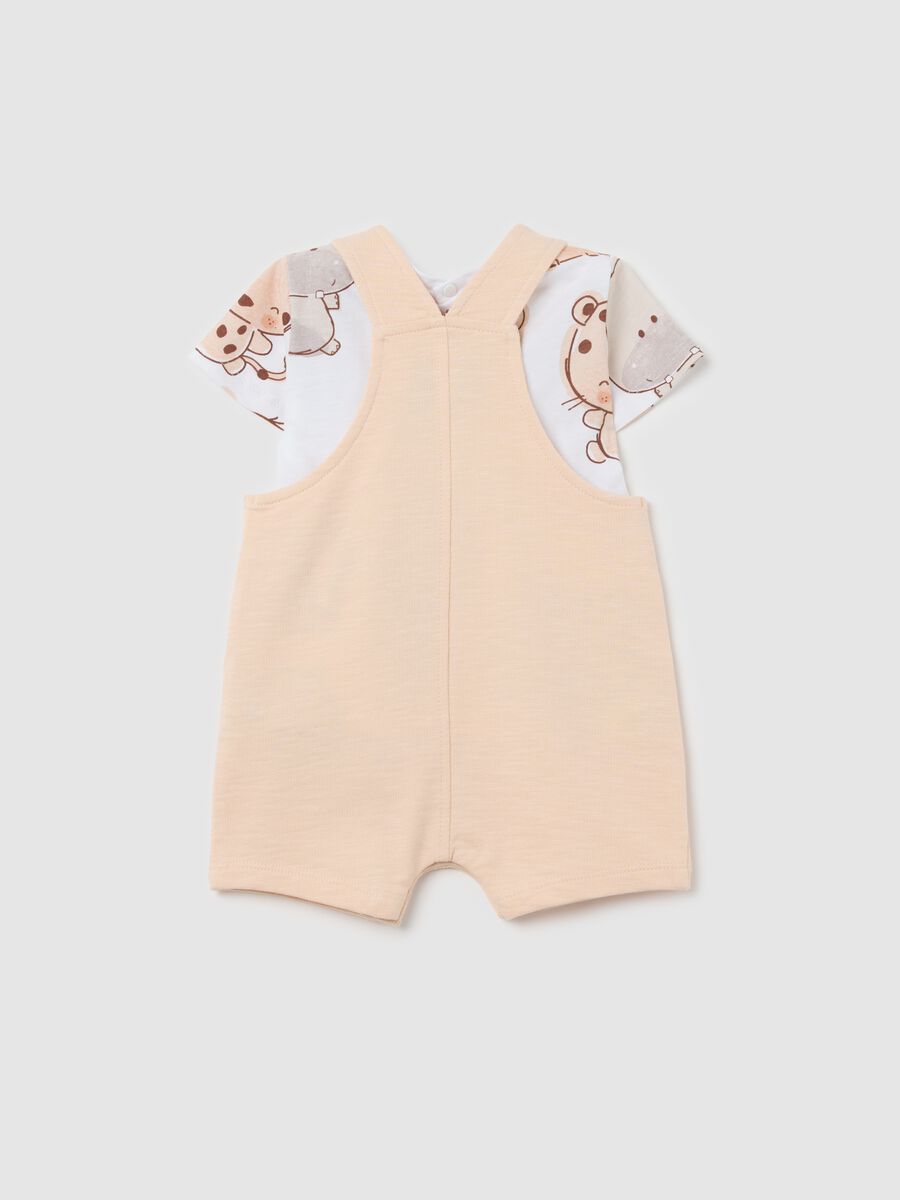 White and pink cotton dungarees and T-shirt with print_1