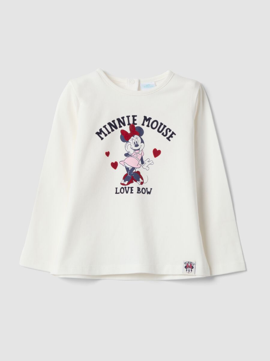 Maglia bianca in cotone organico elasticizzato con stampa Minnie_0